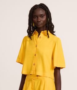 Camisa Boxy em Viscose com Mangas Bufantes