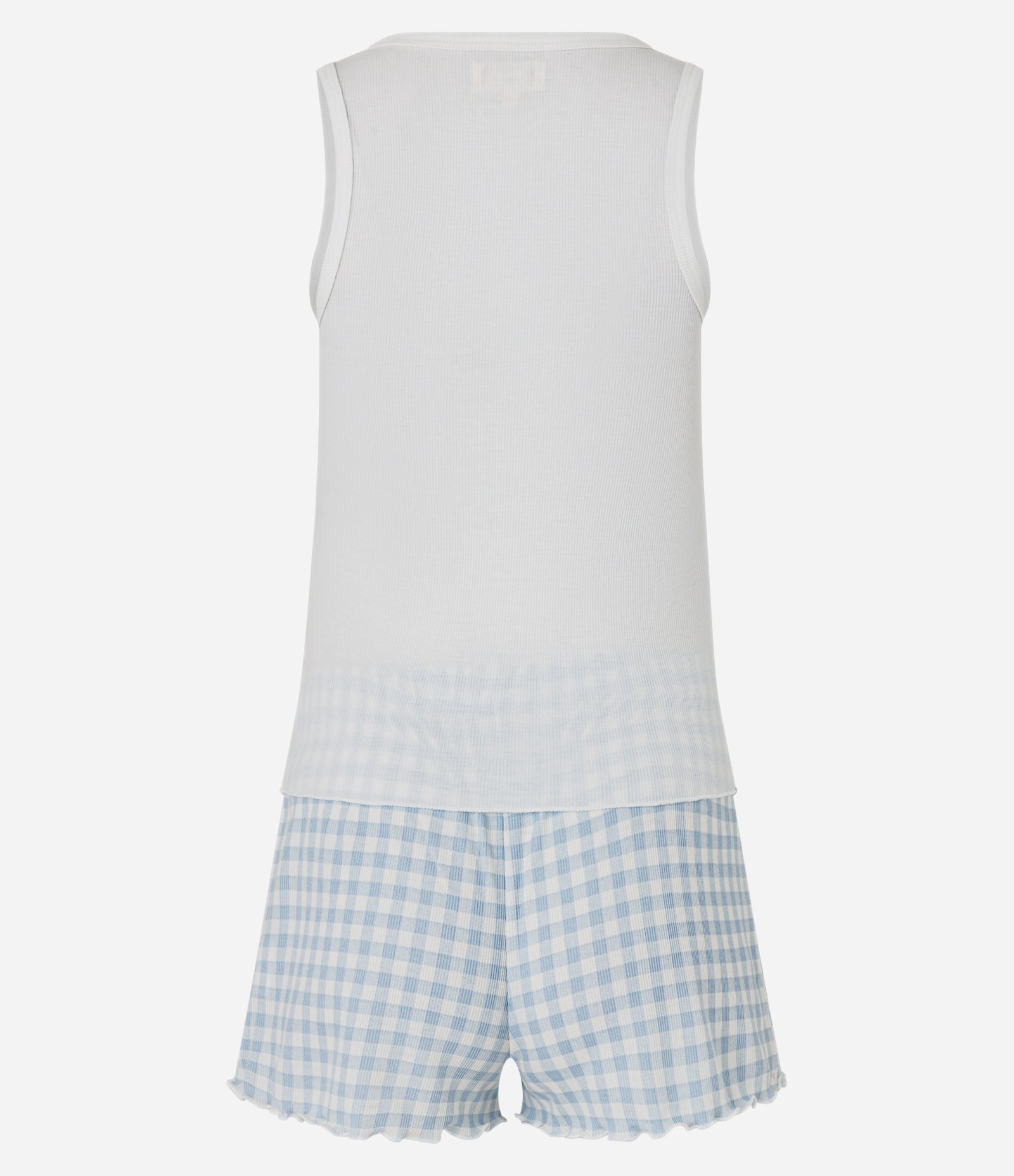 Pijama Short Doll em Ribana com Short Xadrez Vichy Branco 4