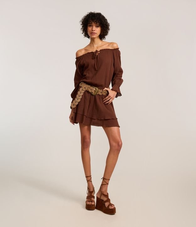 Vestido Curto em Crepe com Babados