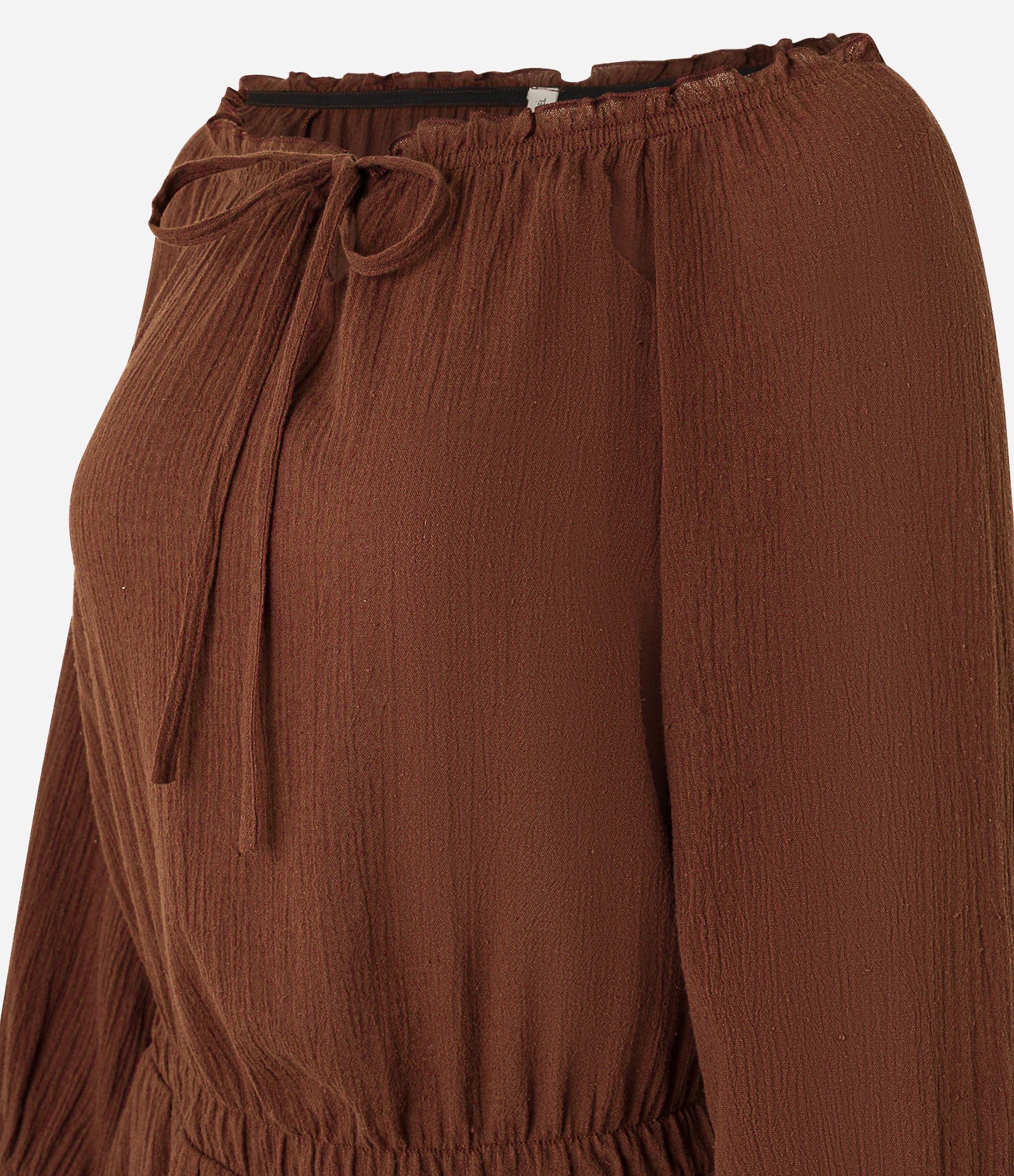 Vestido Curto em Crepe com Babados Marrom 7