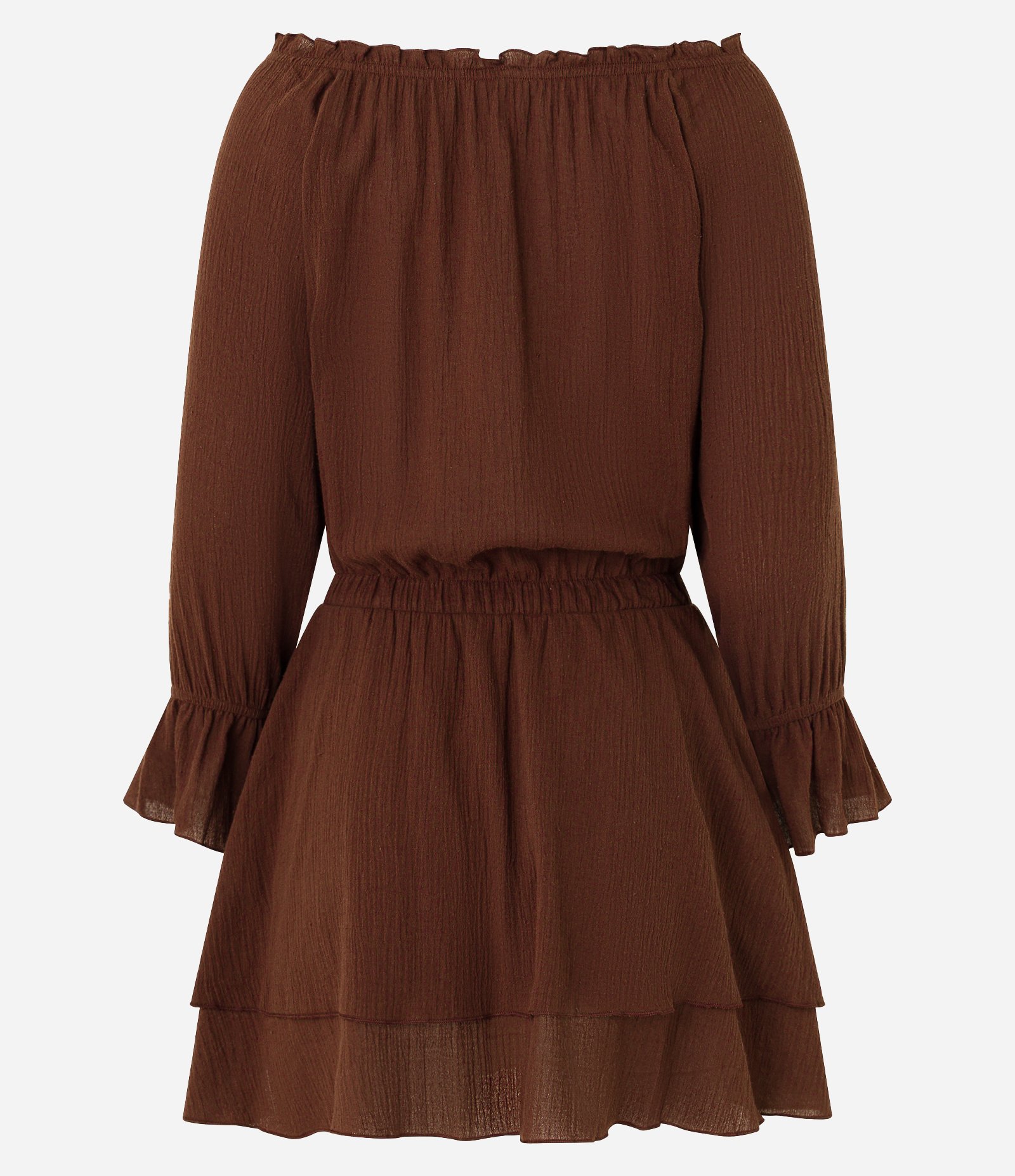Vestido Curto em Crepe com Babados Marrom 8