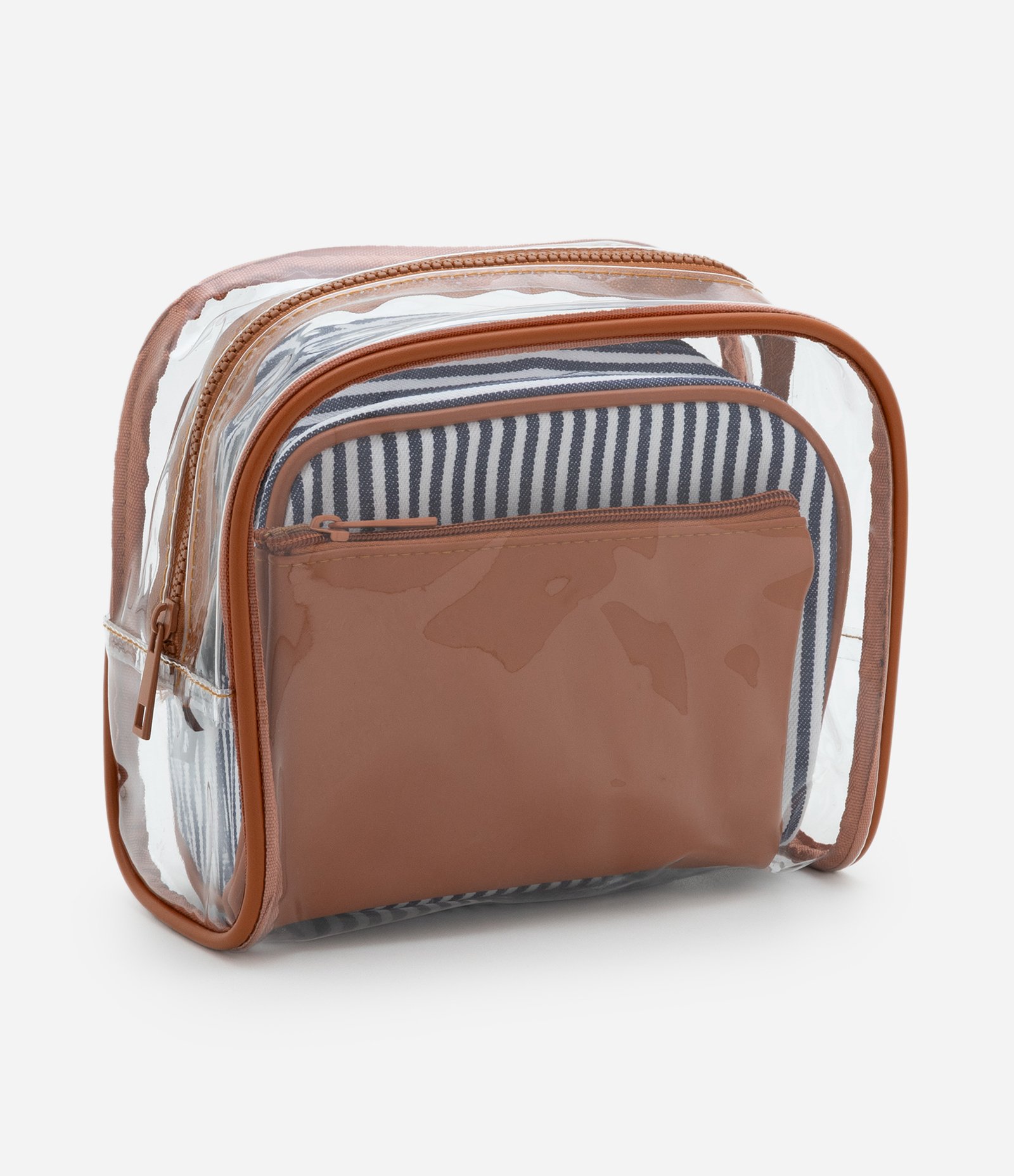 Kit 03 Nécessaire Diversas Azul/Marrom/Branco 5