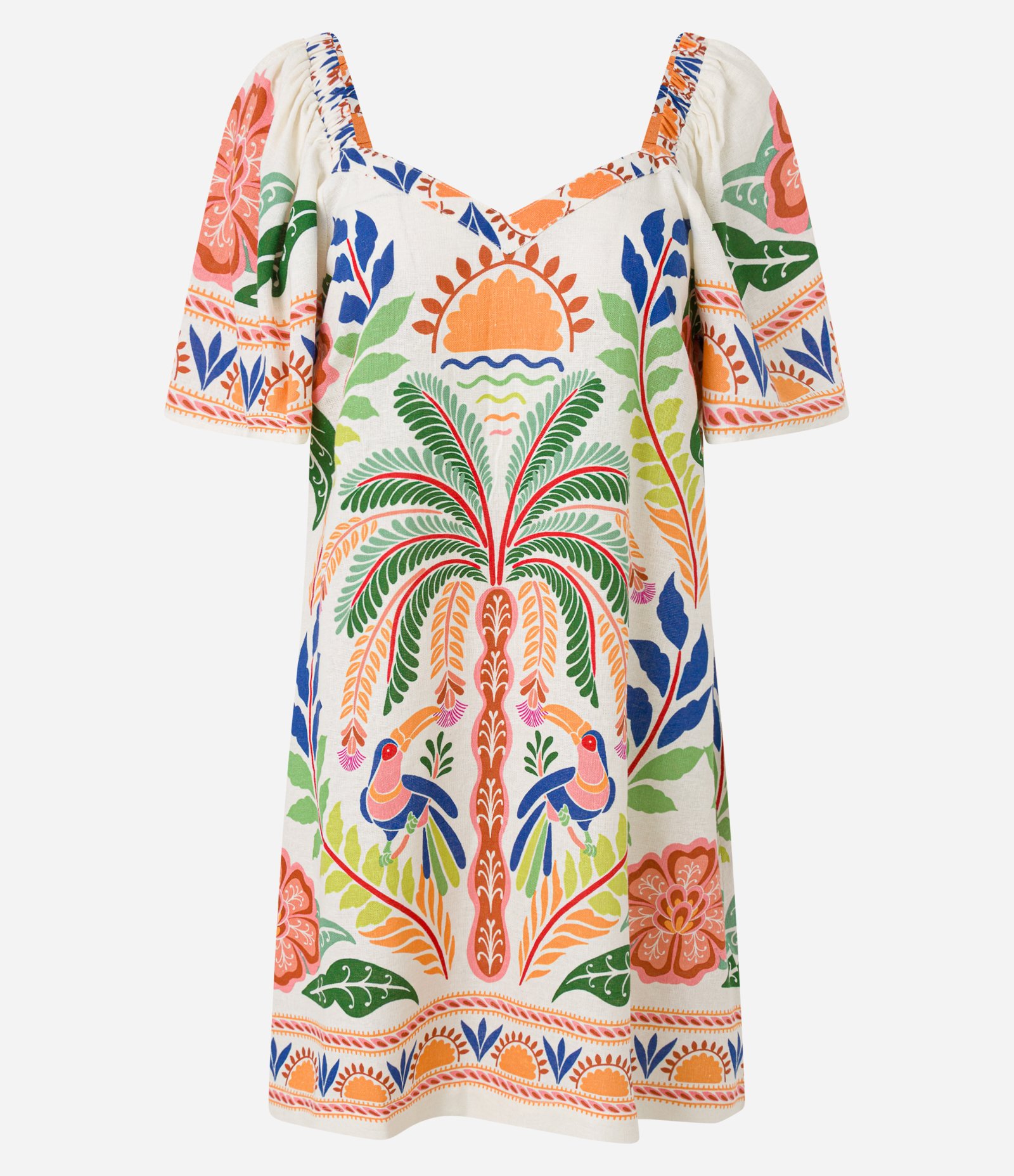 Vestido Curto em Viscolinho com Estampa Tropical Multicores 5