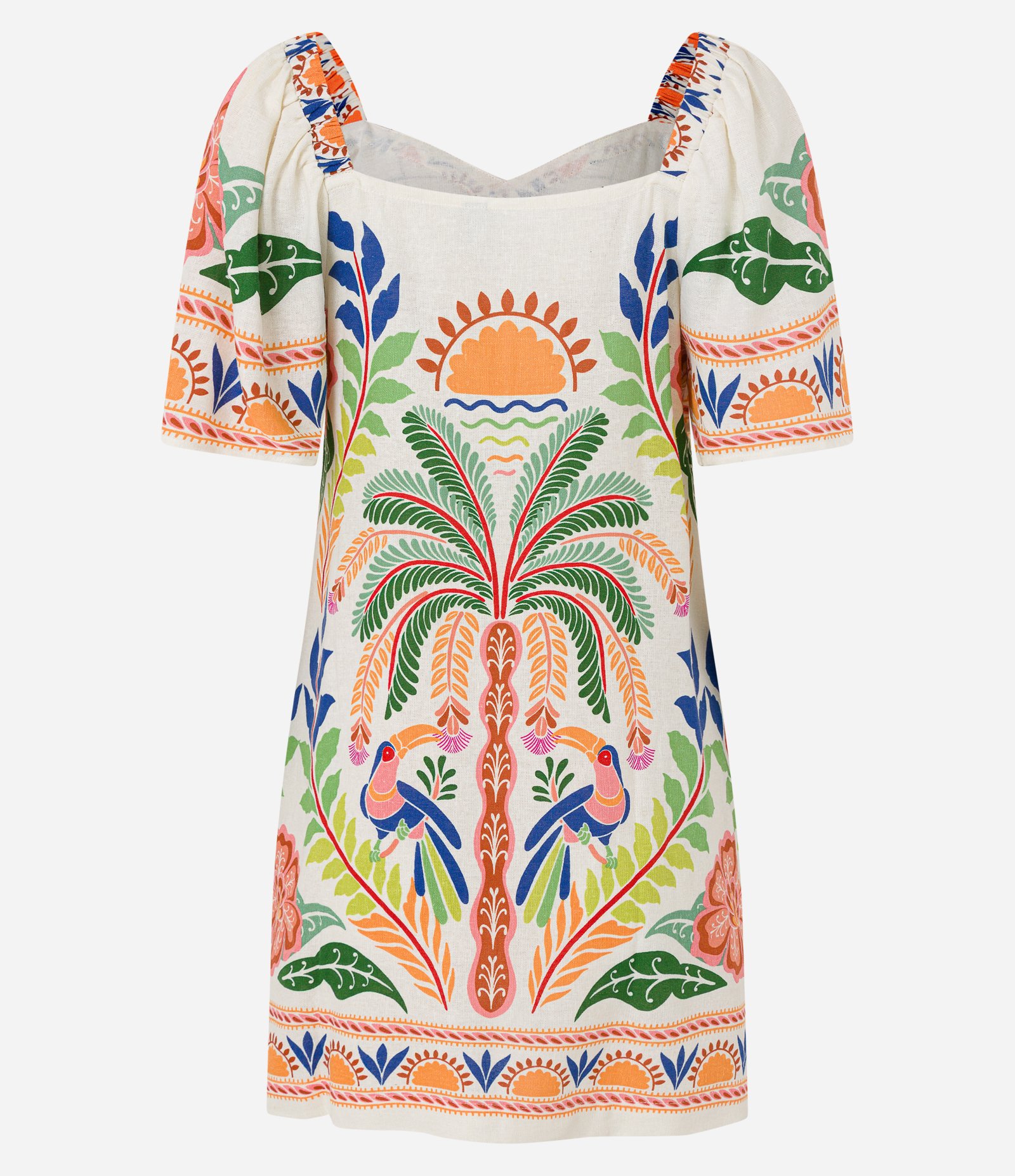 Vestido Curto em Viscolinho com Estampa Tropical Multicores 7