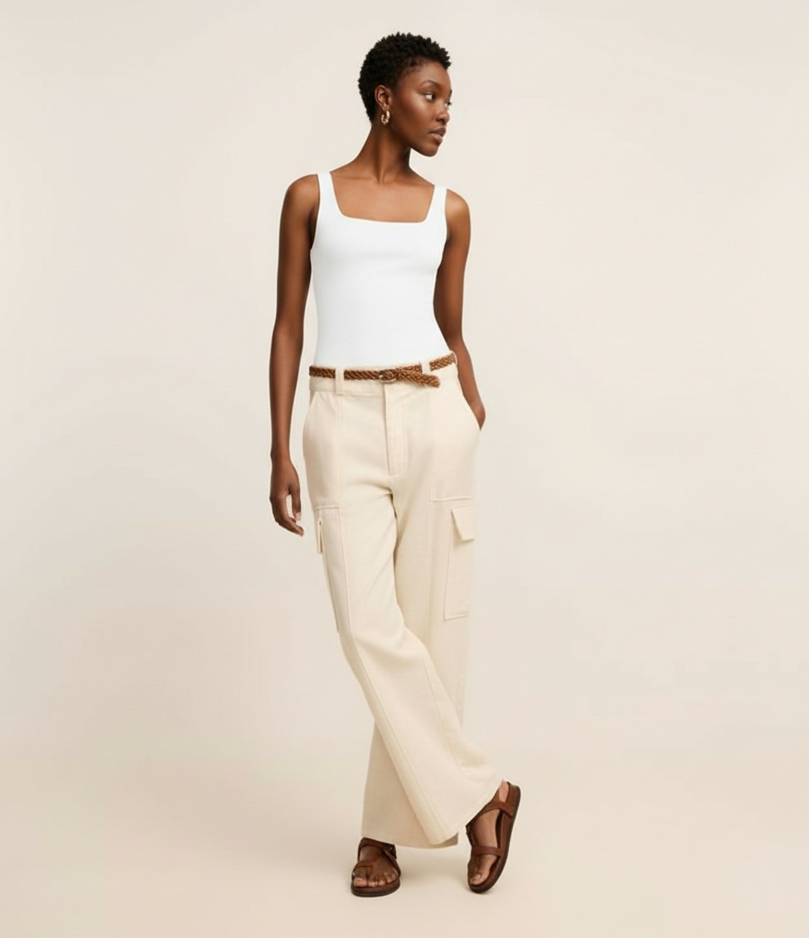 Blusa em Ribana com Decote Quadrado e Alça Larga Off White 1