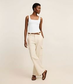 Blusa em Ribana com Decote Quadrado e Alça Larga