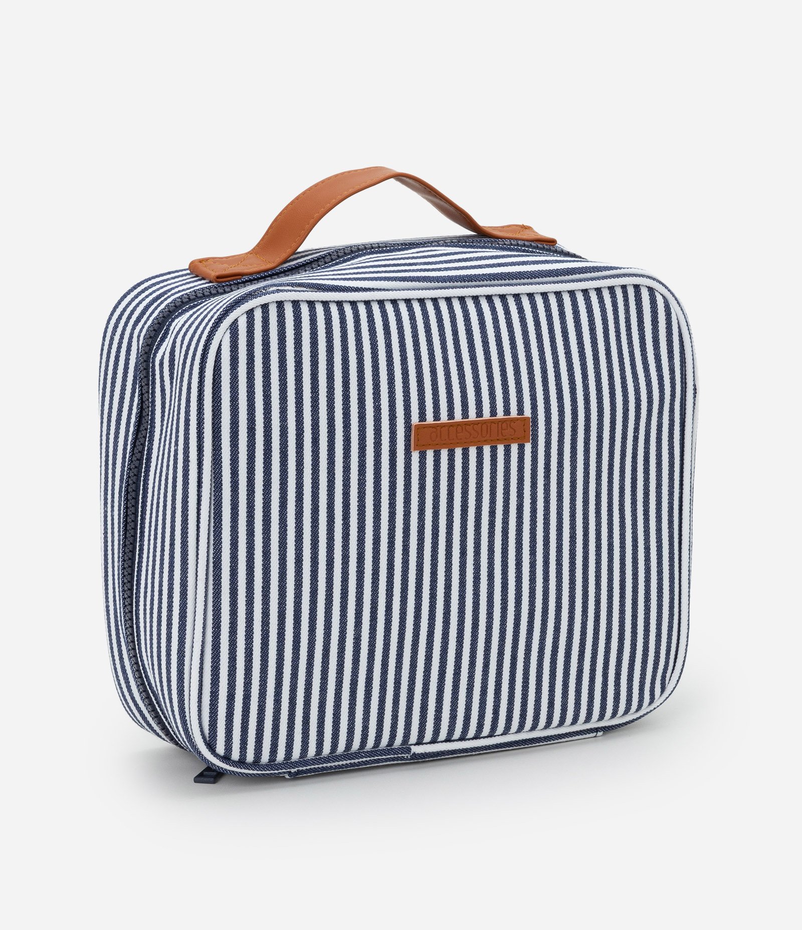 Nécessaire Hotel com Listras e Alça de Mão Azul/Branco 1