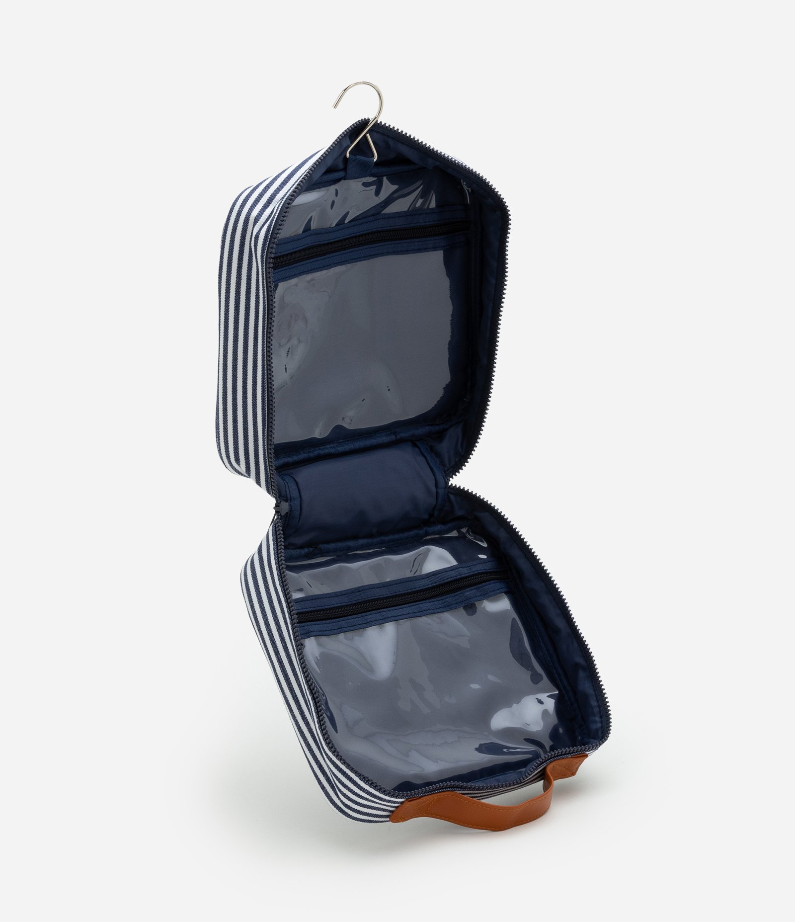 Nécessaire Hotel com Listras e Alça de Mão Azul/Branco 5