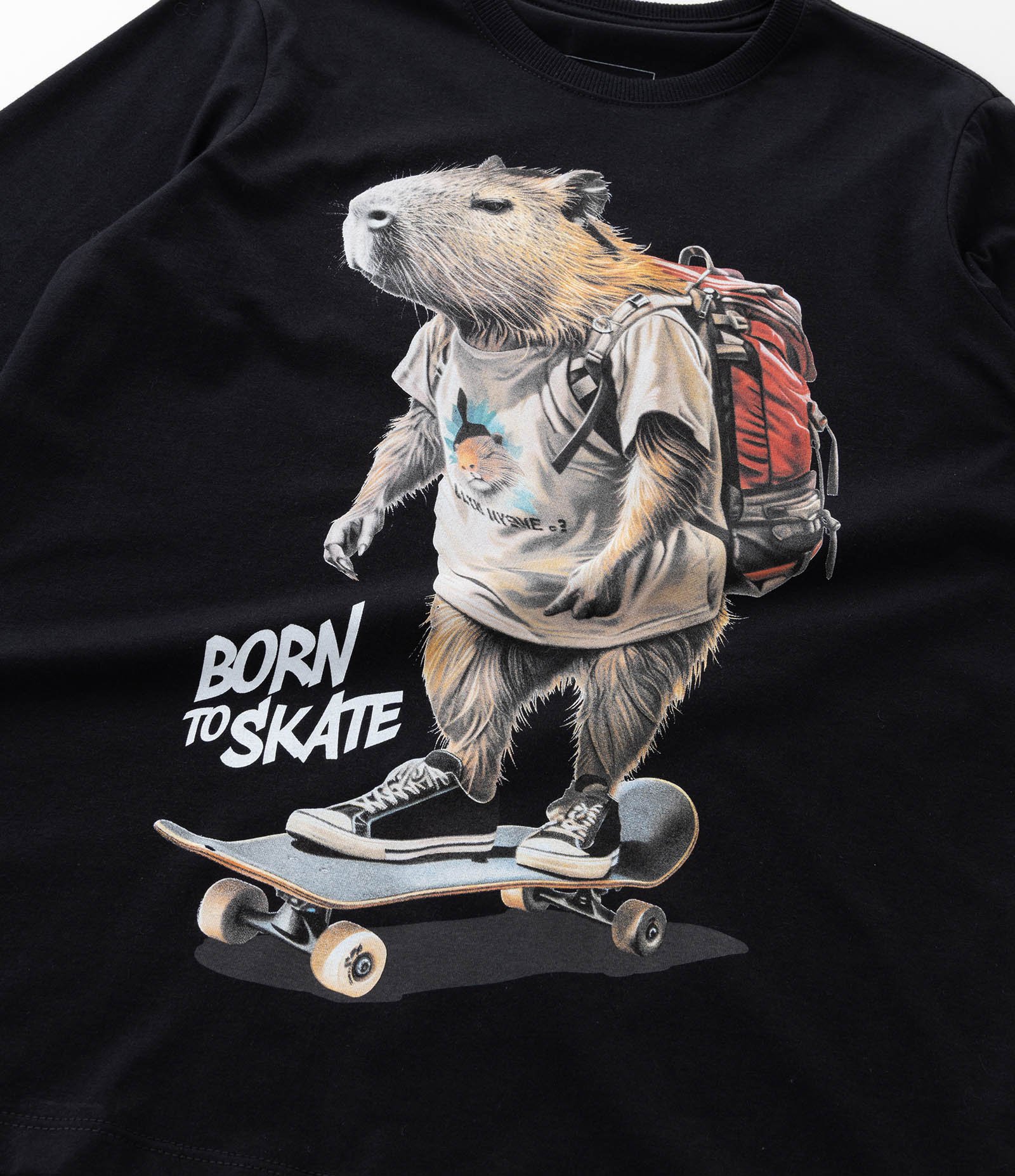 Camiseta Infantil com Estampa Capivara Skatista - Tam 5 a 14 Anos Preto 4