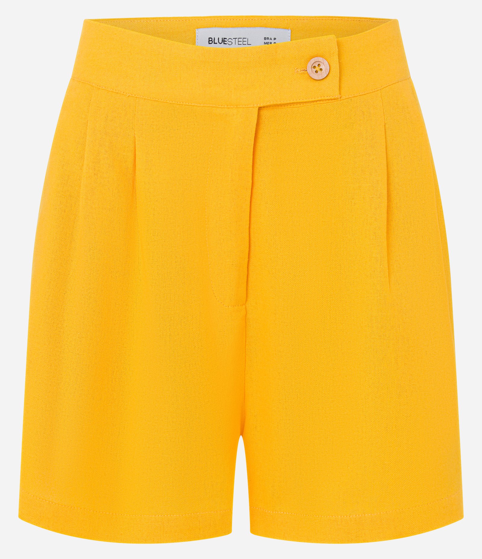 Short Cintura Alta em Viscolinho com Pregas e Bolsos Mostarda 6