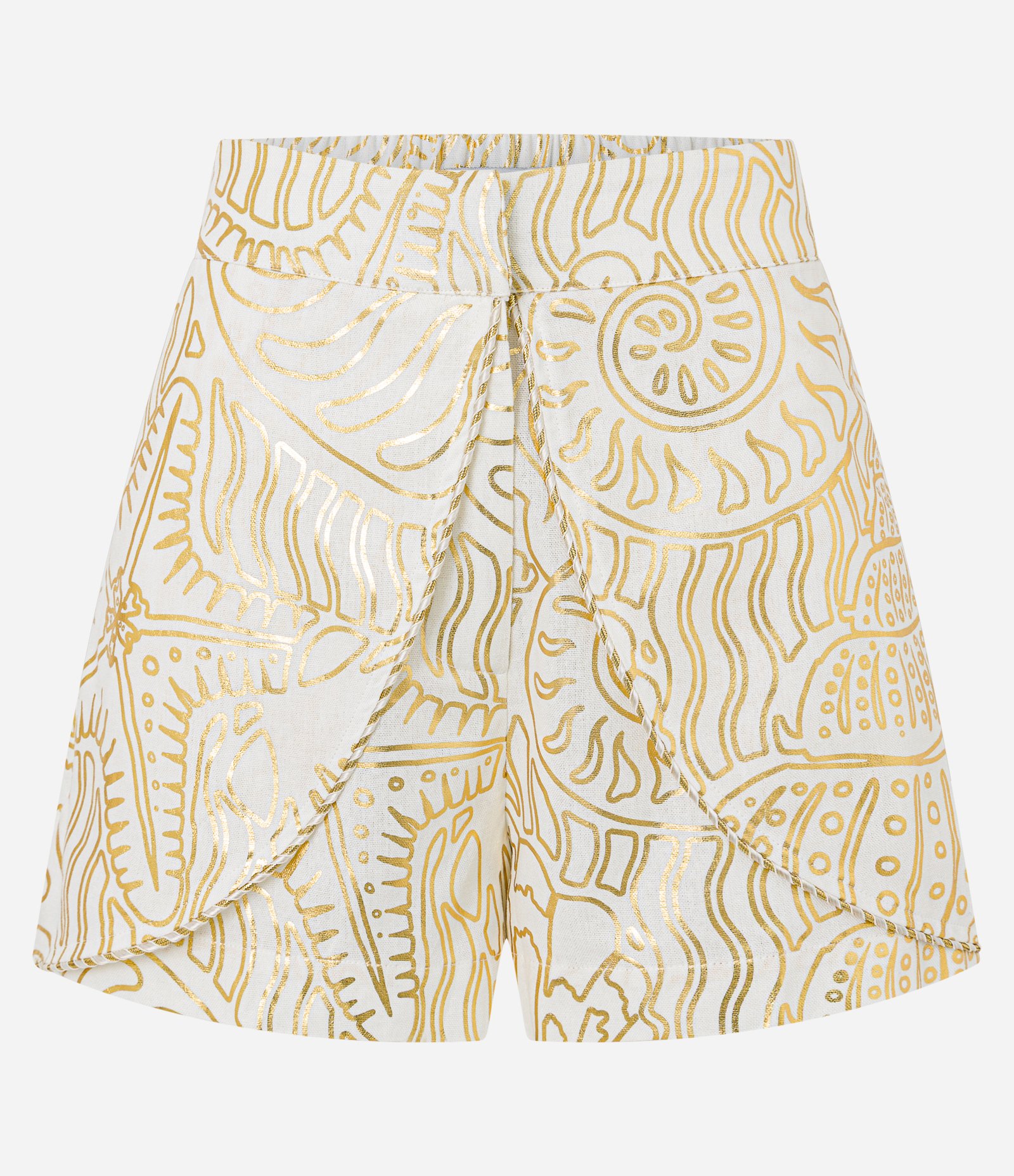 Short Cintura Alta em Viscolinho com Estampa de Foil Dourado/Branco 7