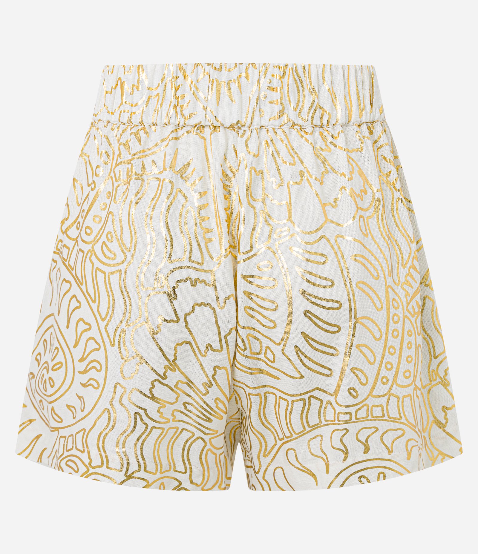 Short Cintura Alta em Viscolinho com Estampa de Foil Dourado/Branco 9