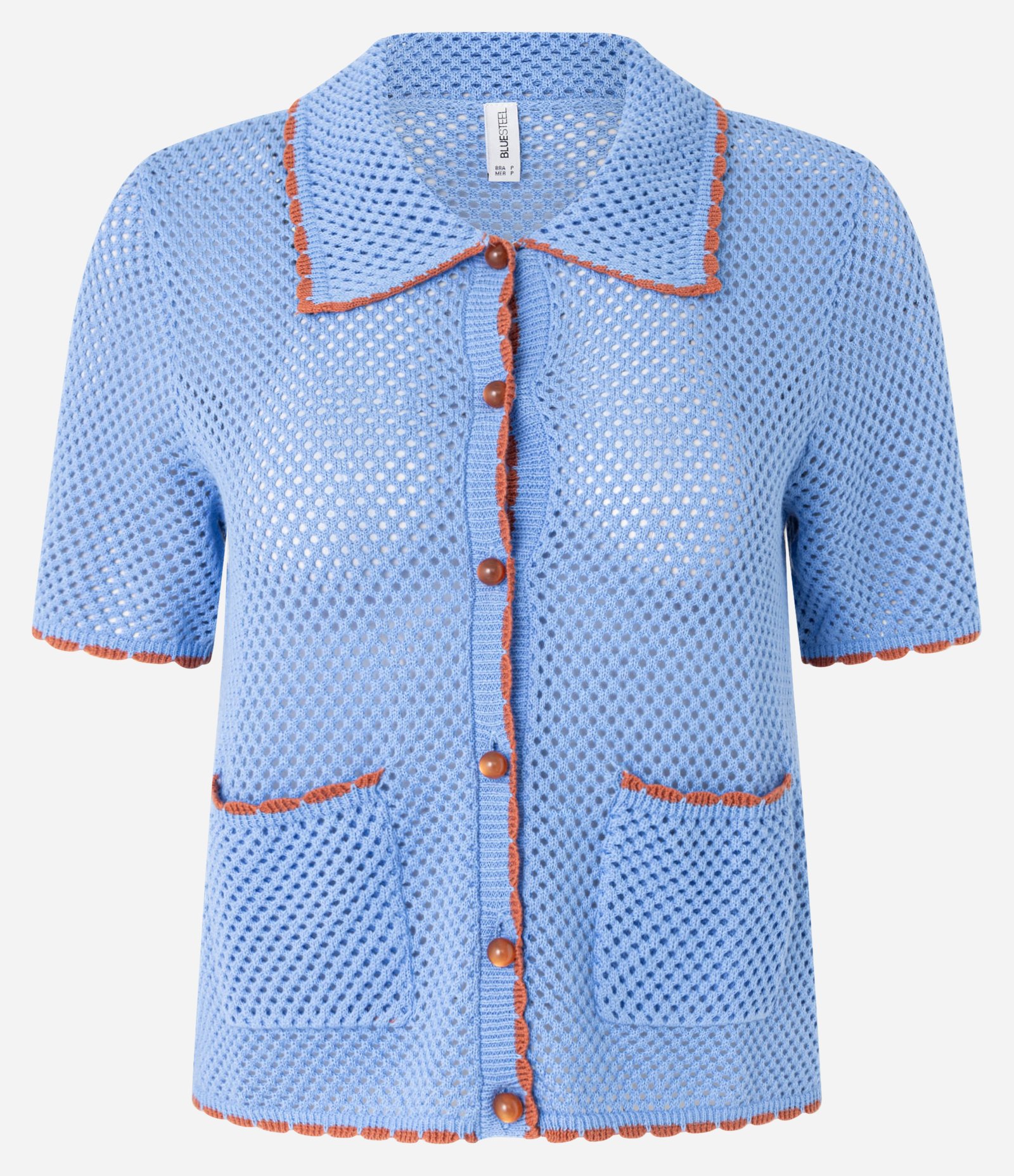 Camisa Polo em Crochê Crochê com Detalhes Contrastantes Azul 5