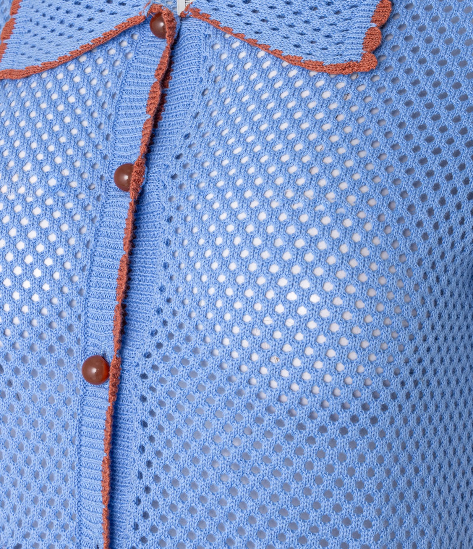 Camisa Polo em Crochê Crochê com Detalhes Contrastantes Azul 6