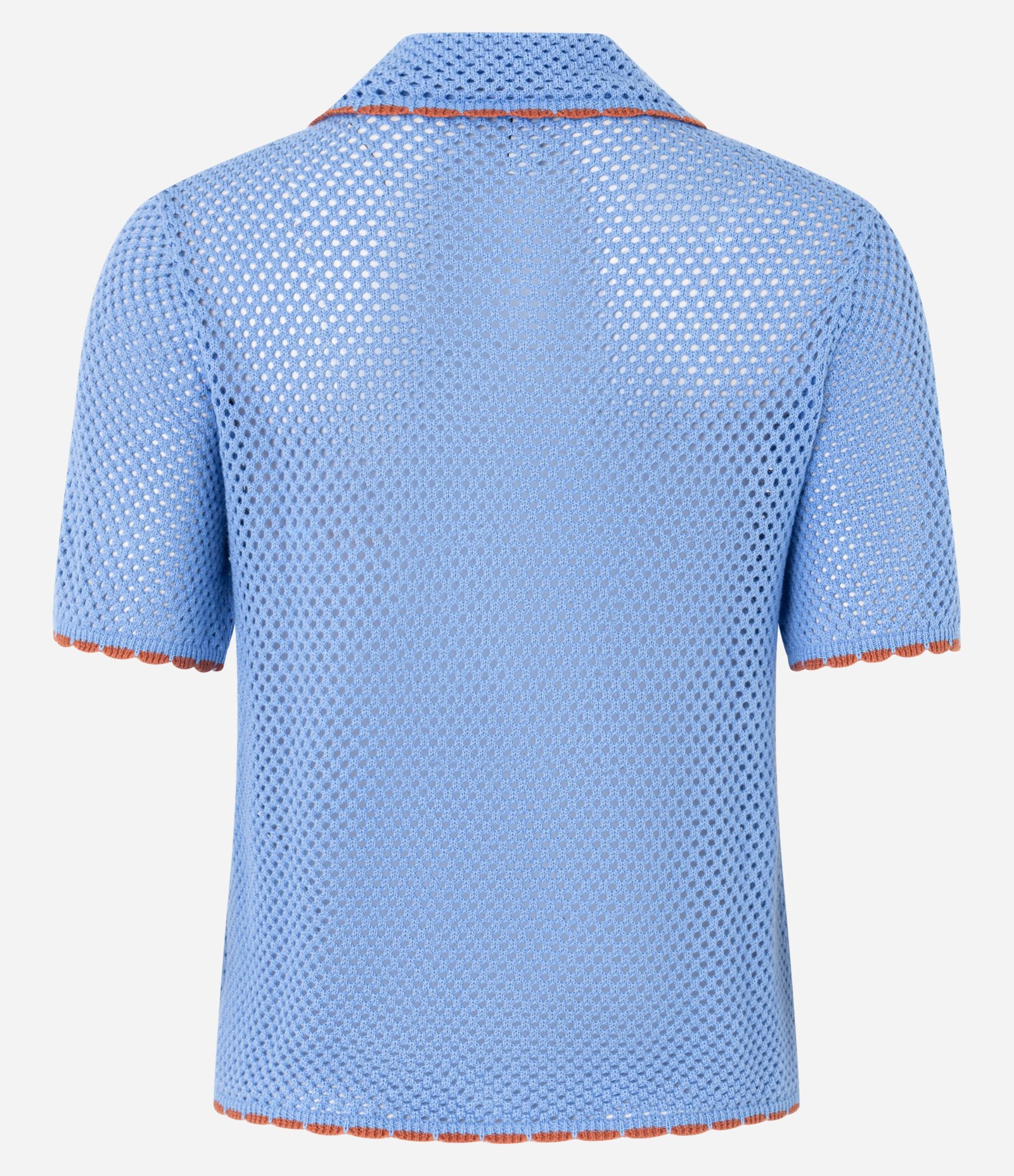 Camisa Polo em Crochê Crochê com Detalhes Contrastantes Azul 7