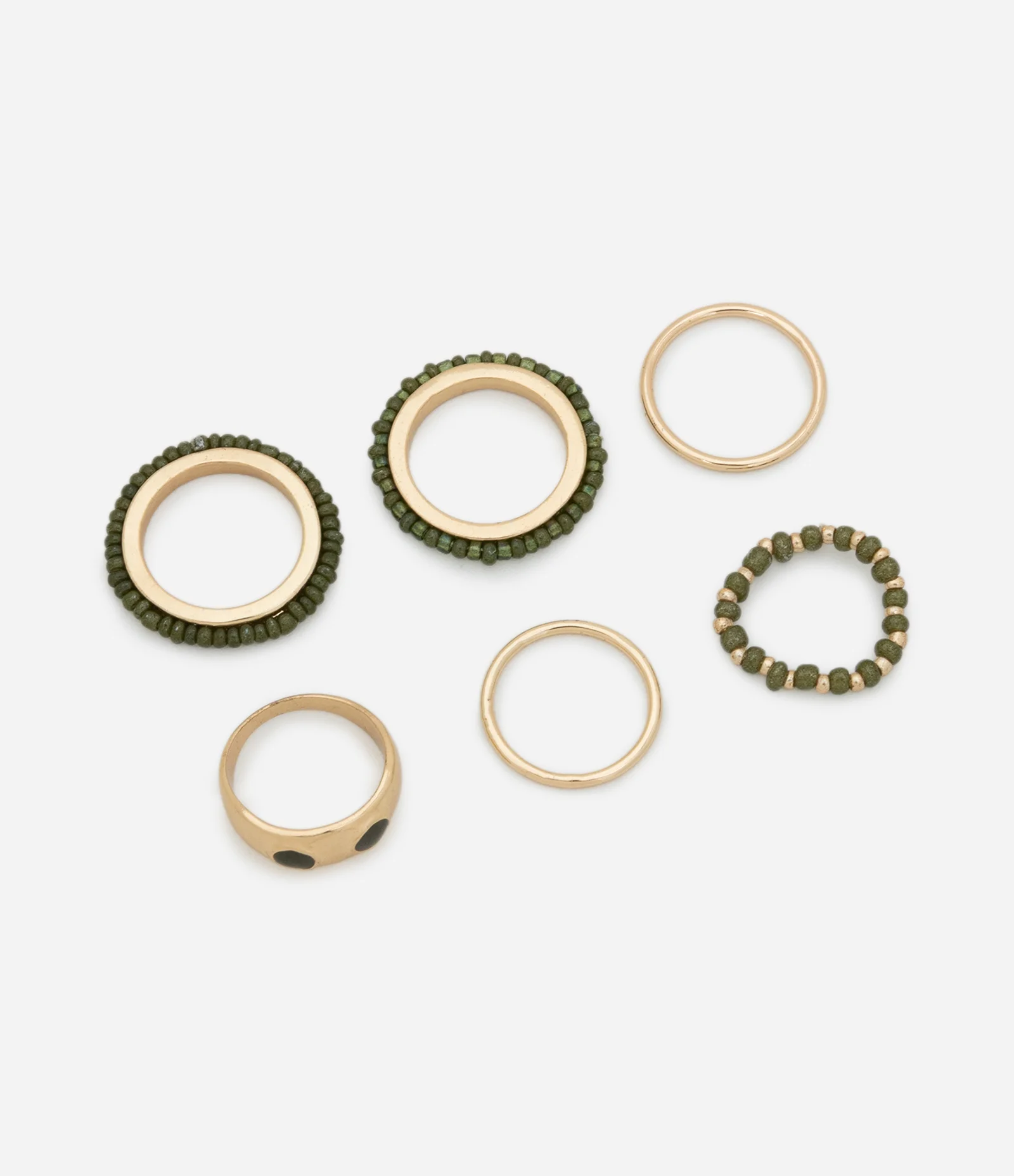 Kit 06 Anéis em Metal com Texturas Variadas Verde 1