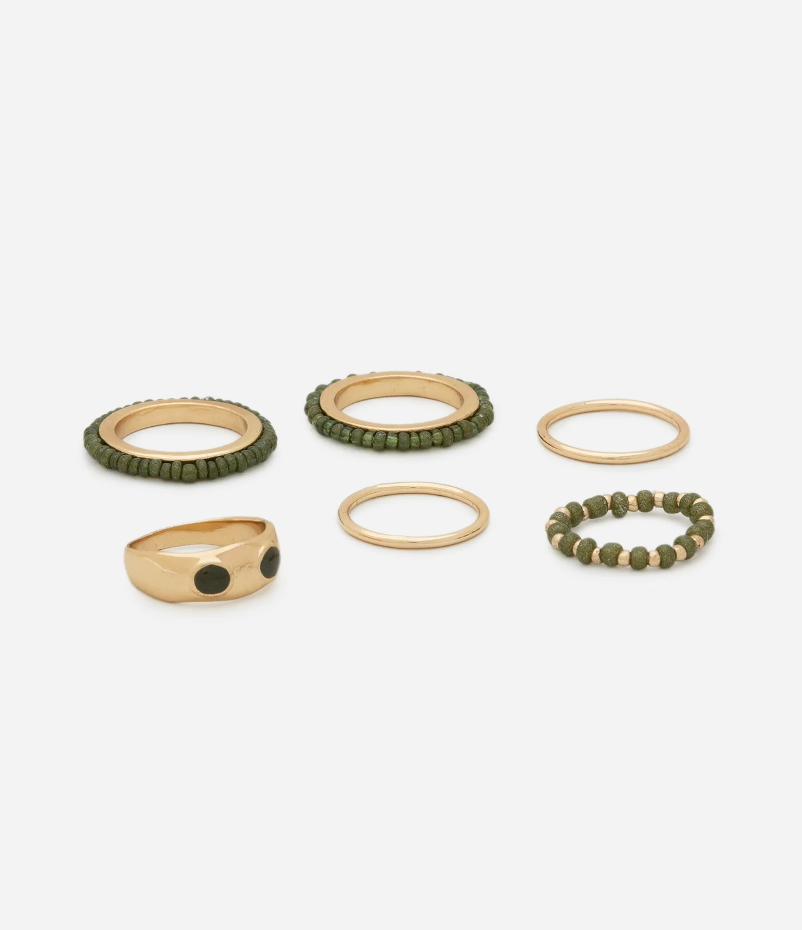 Kit 06 Anéis em Metal com Texturas Variadas Verde 2