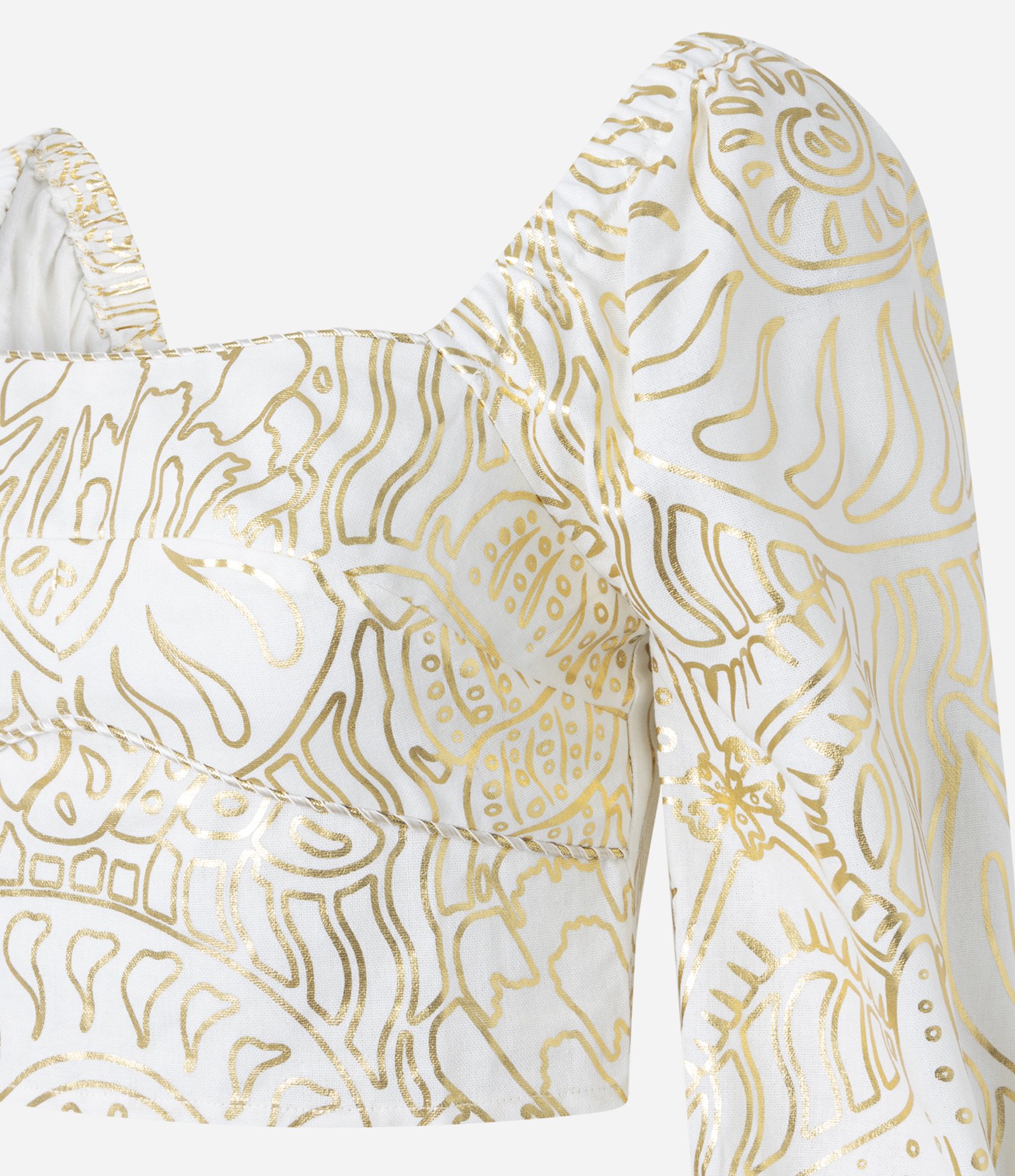 Blusa Cropped em Viscolinho com Estampa de Foil Dourad/Branco 7