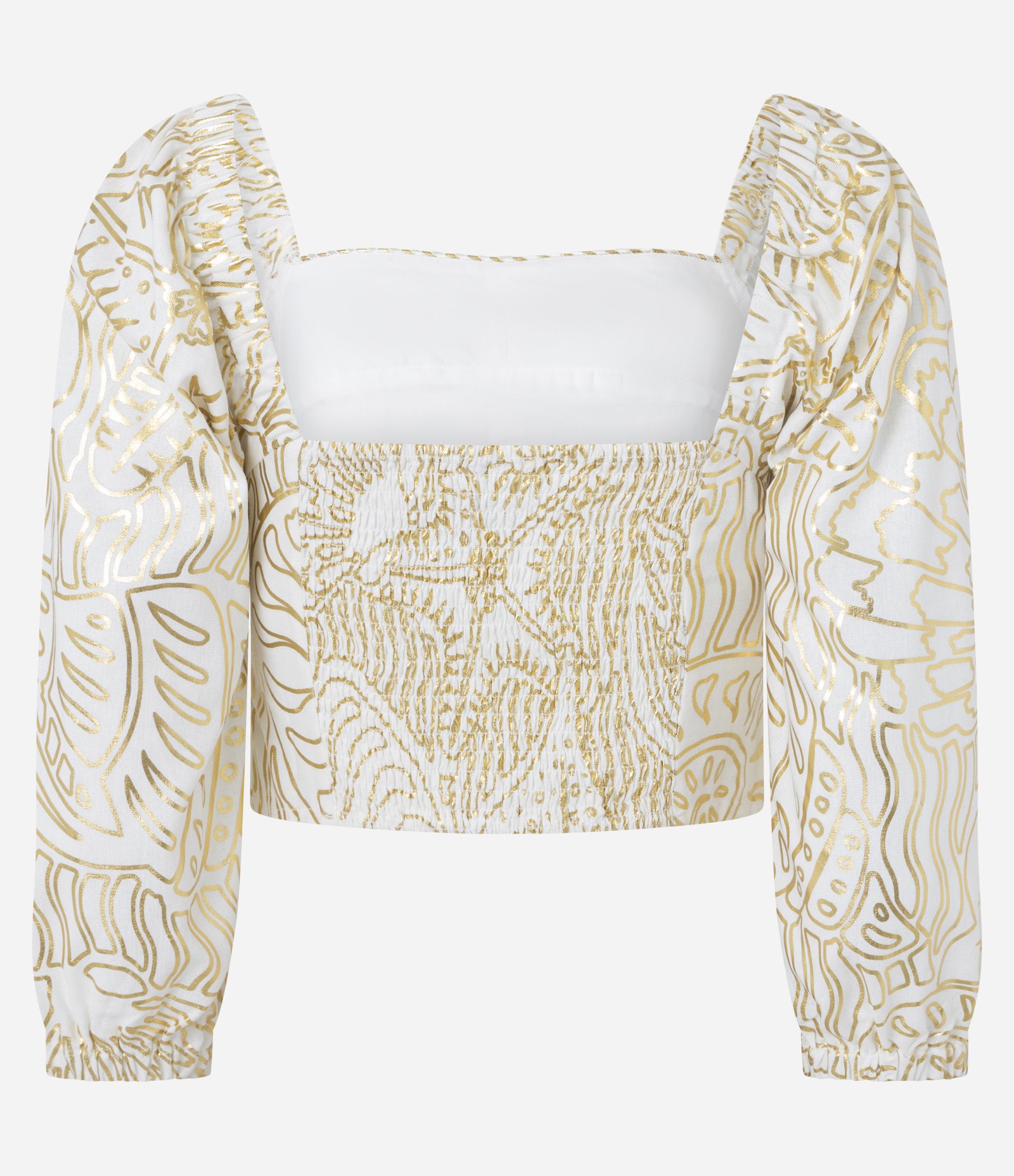 Blusa Cropped em Viscolinho com Estampa de Foil Dourad/Branco 8
