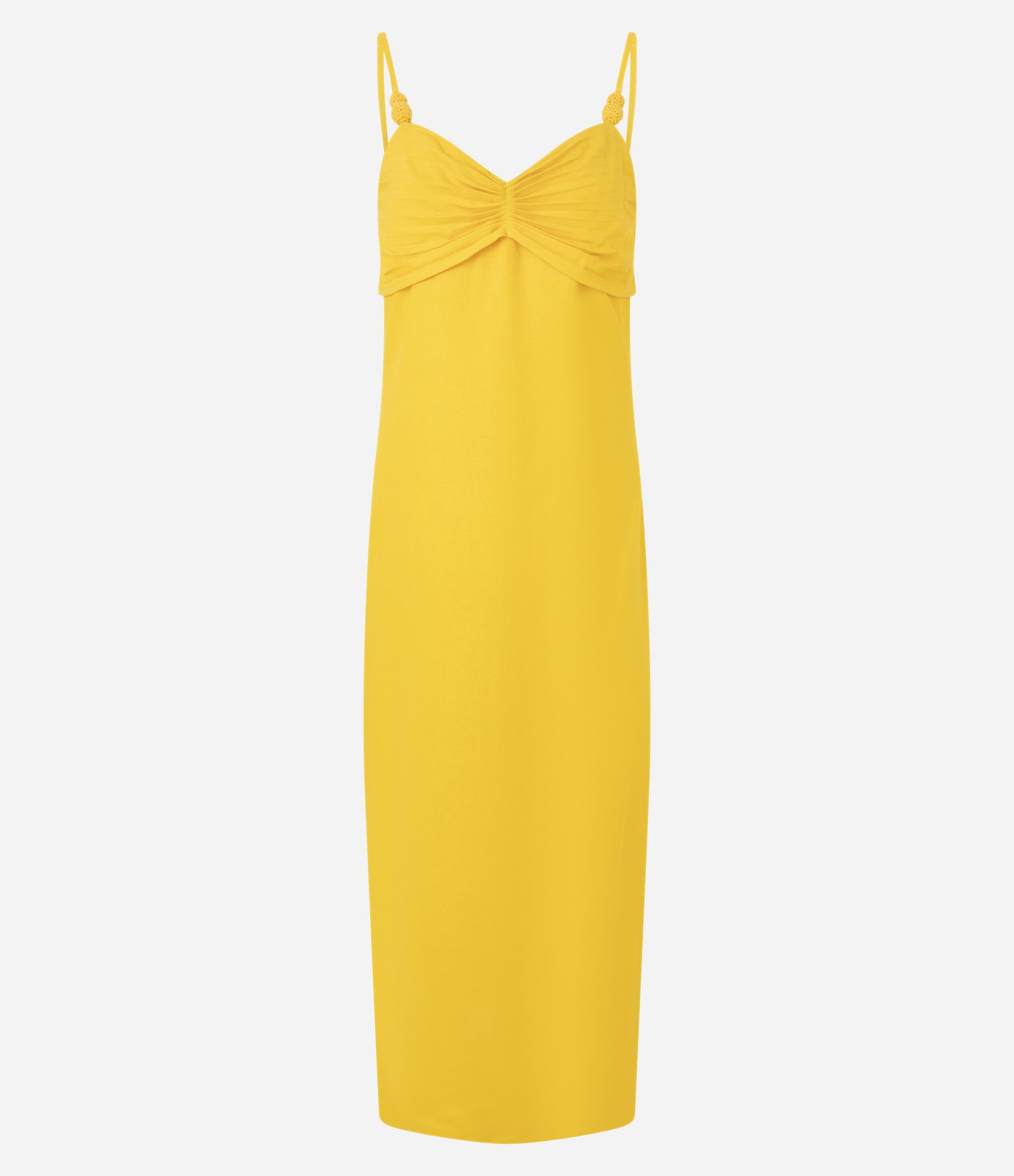 Vestido Long Midi em Viscolinho e Detalhes nas Alças Amarelo 5