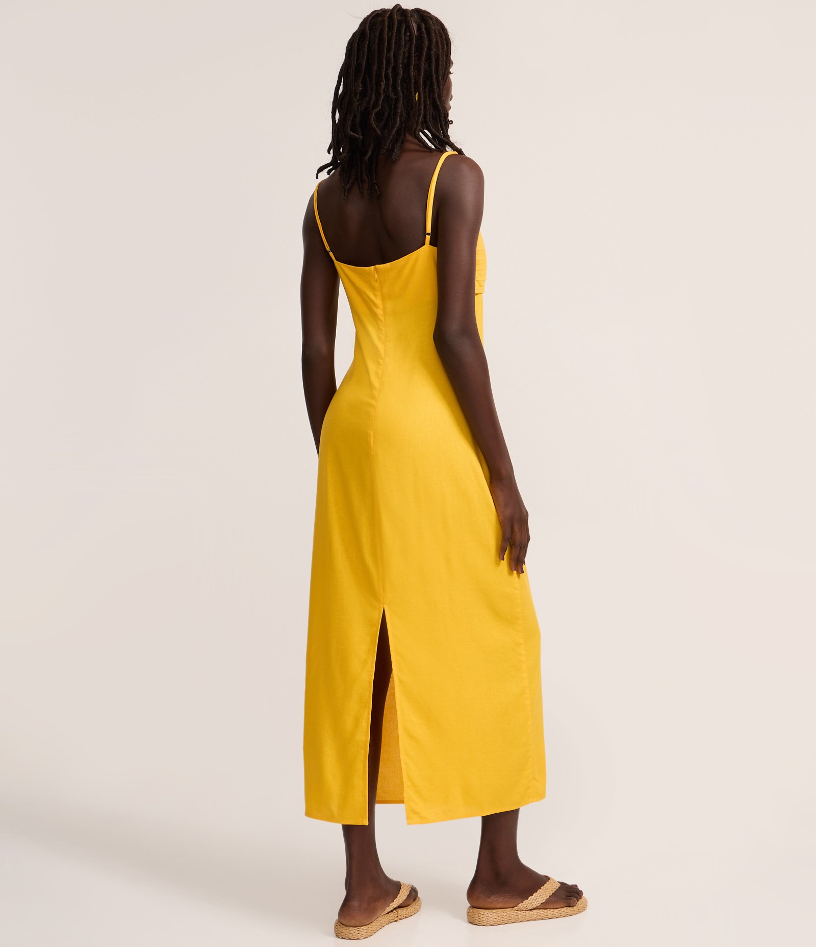 Vestido Long Midi em Viscolinho e Detalhes nas Alças Amarelo 4