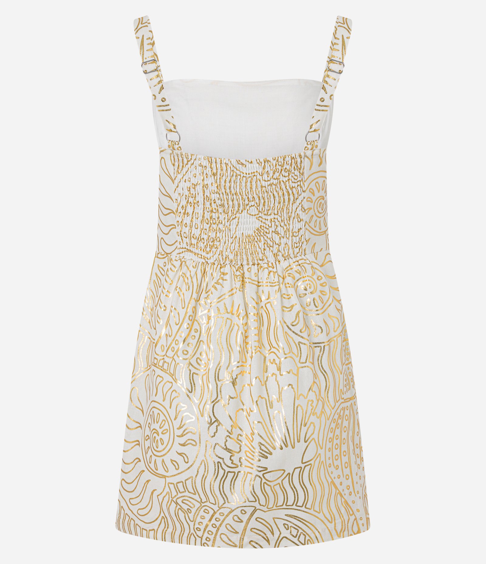 Vestido Curto de Alça em Viscolinho com Estampa Foil Dourado/Branco 9