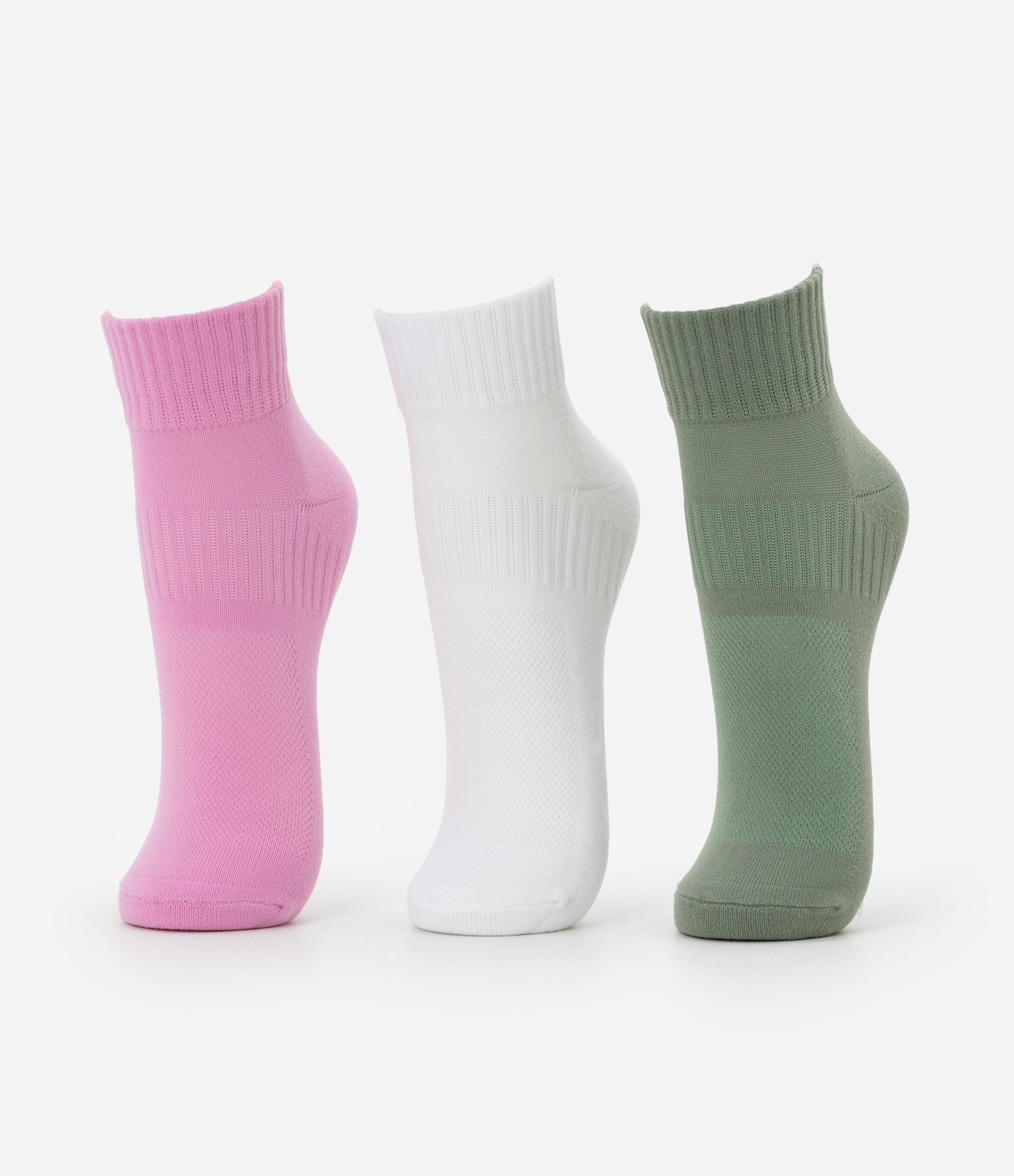 Kit 03 Meias Cano Baixo Esportivas em Poliamida com Logo Get Over Rosa/Branco/Verde 1