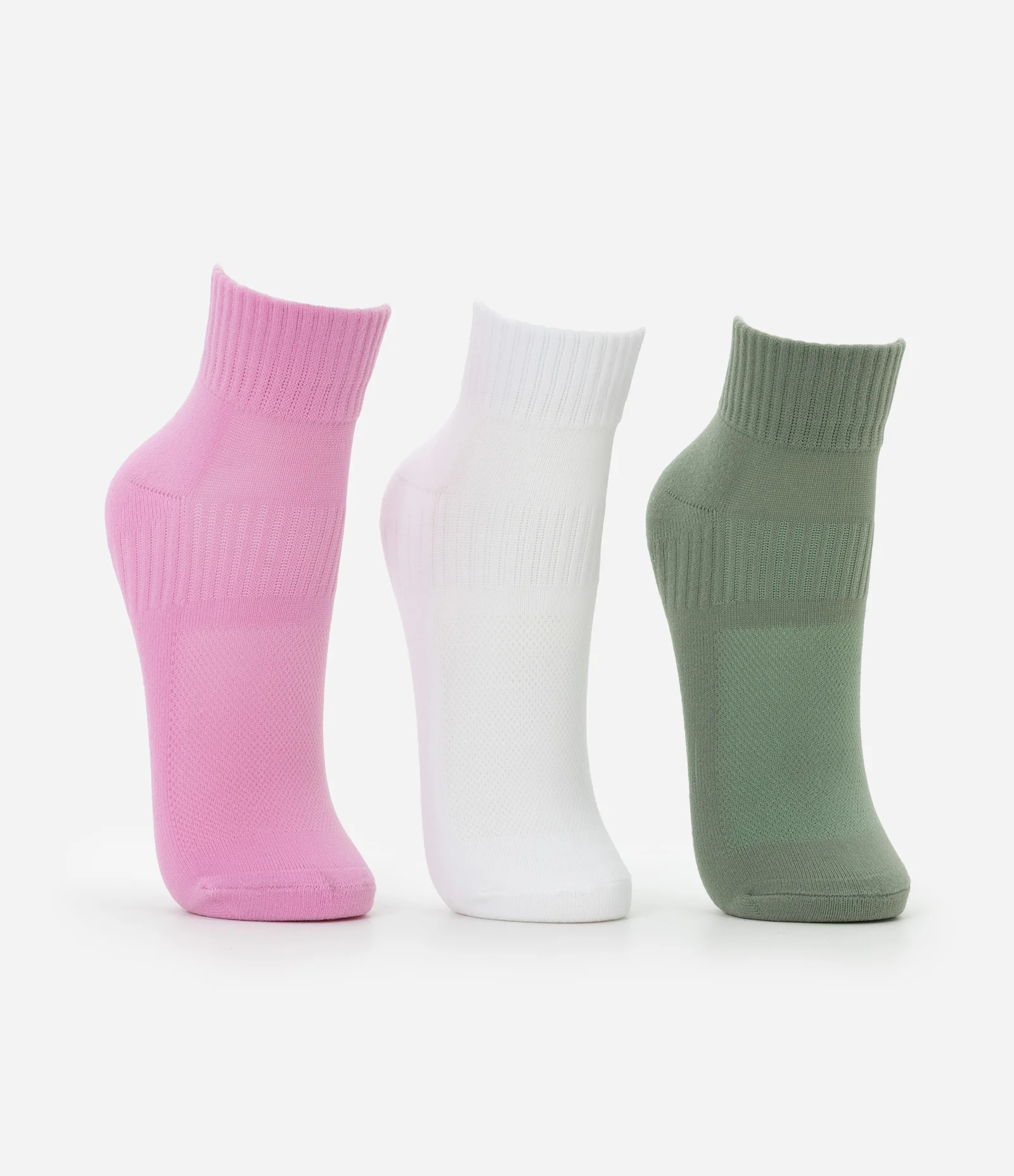 Kit 03 Meias Cano Baixo Esportivas em Poliamida com Logo Get Over Rosa/Branco/Verde 2