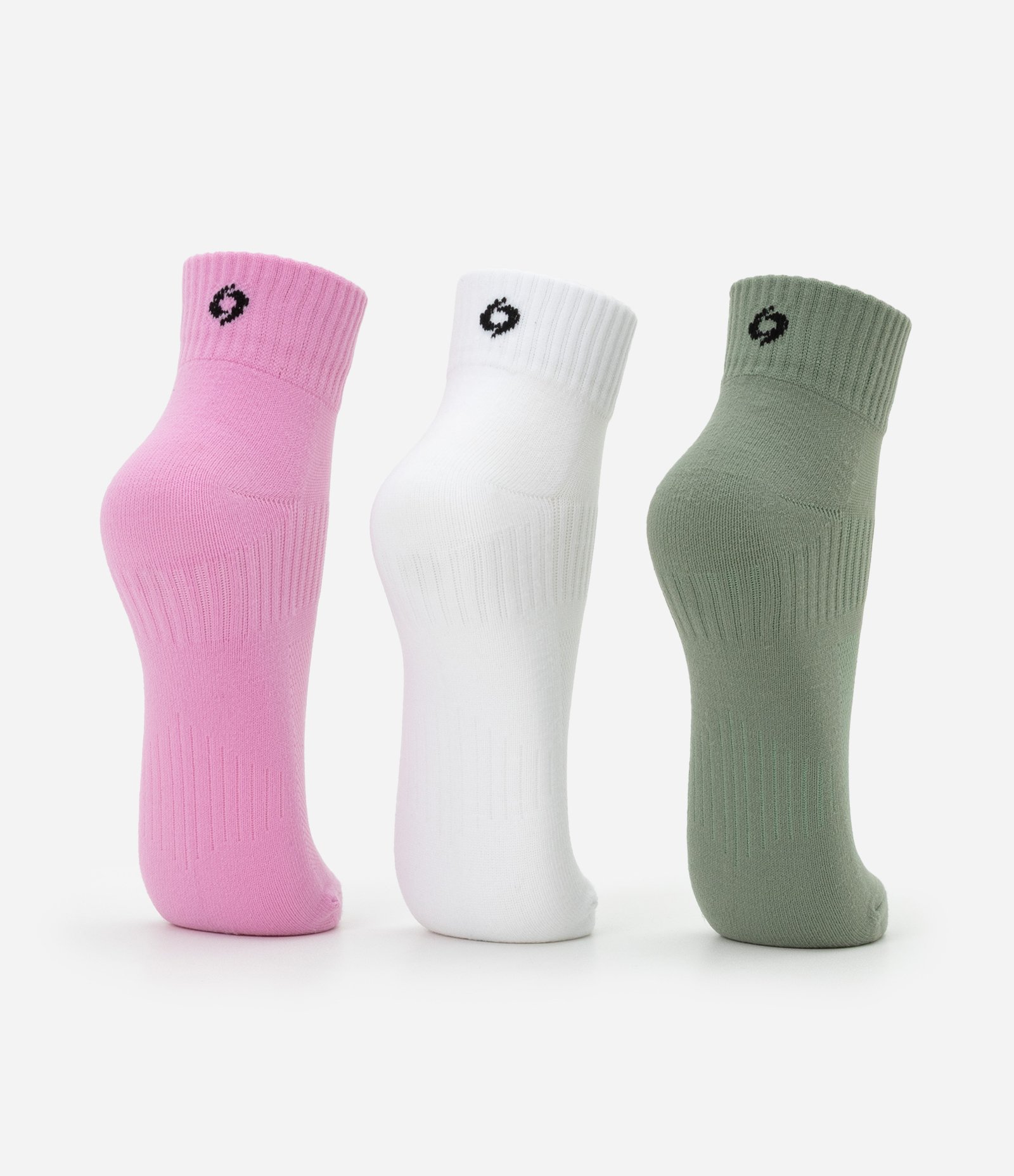 Kit 03 Meias Cano Baixo Esportivas em Poliamida com Logo Get Over Rosa/Branco/Verde 3