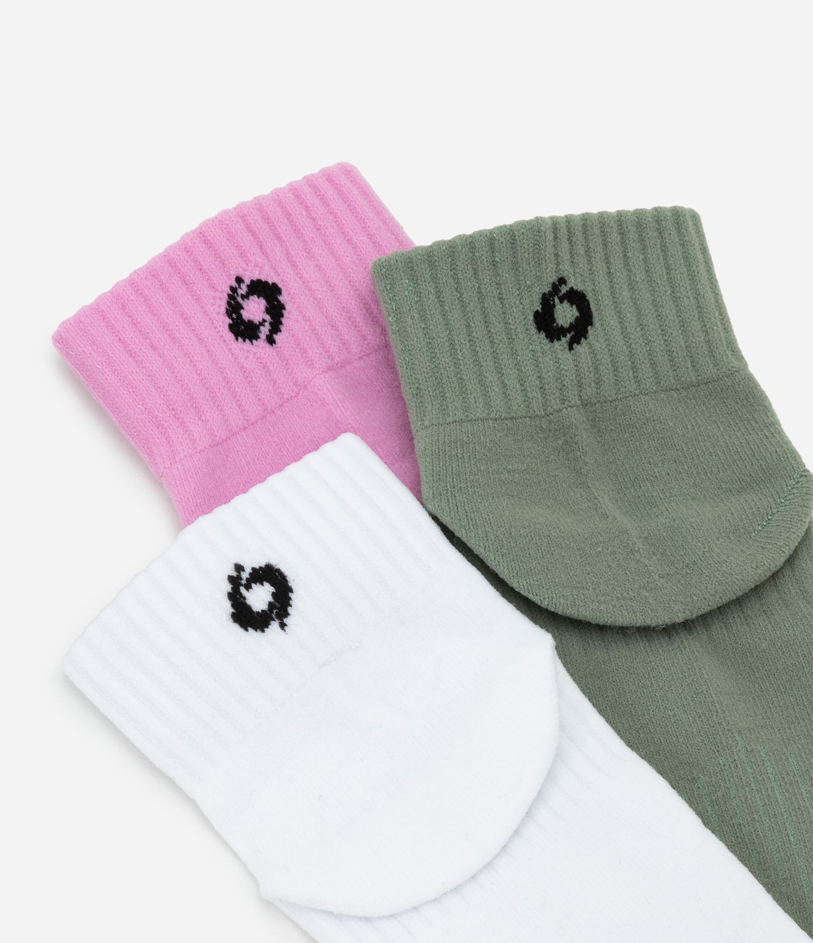 Kit 03 Meias Cano Baixo Esportivas em Poliamida com Logo Get Over Rosa/Branco/Verde 4