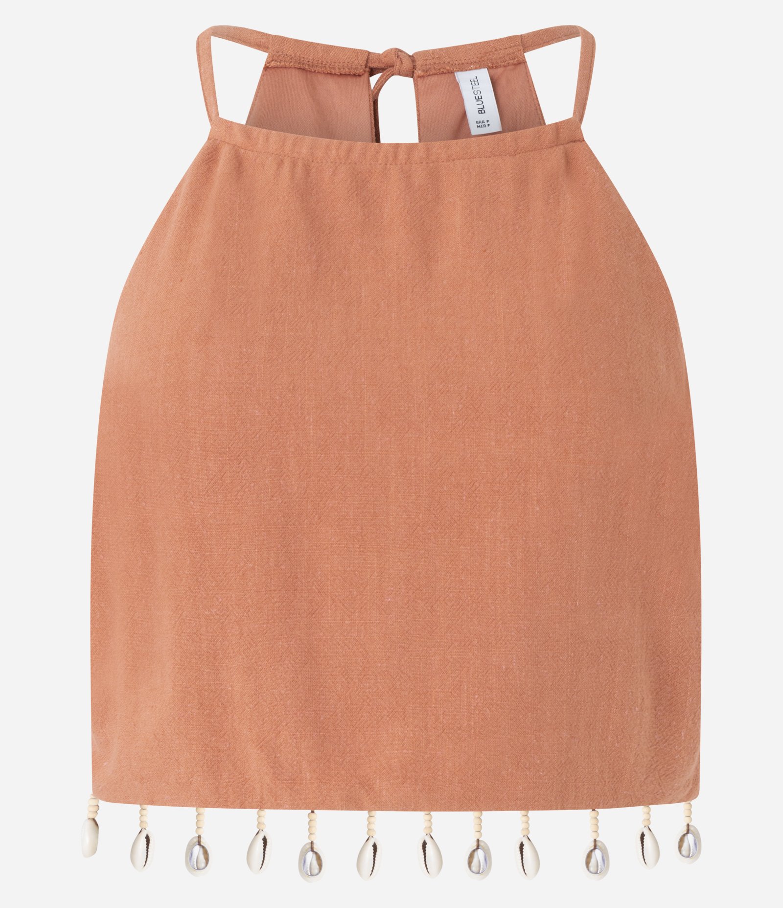 Blusa em Viscolinho com Decote Halter e Conchas Laranja 6