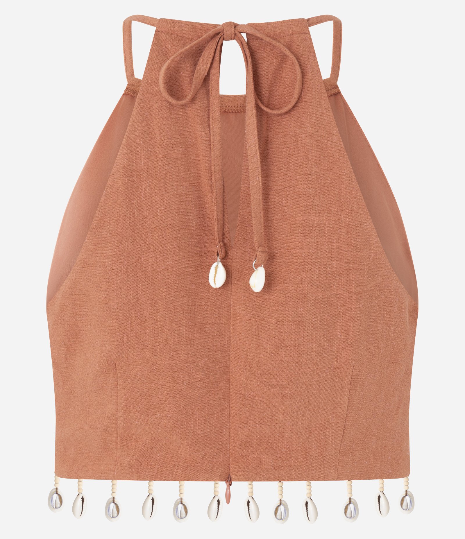 Blusa em Viscolinho com Decote Halter e Conchas Laranja 8