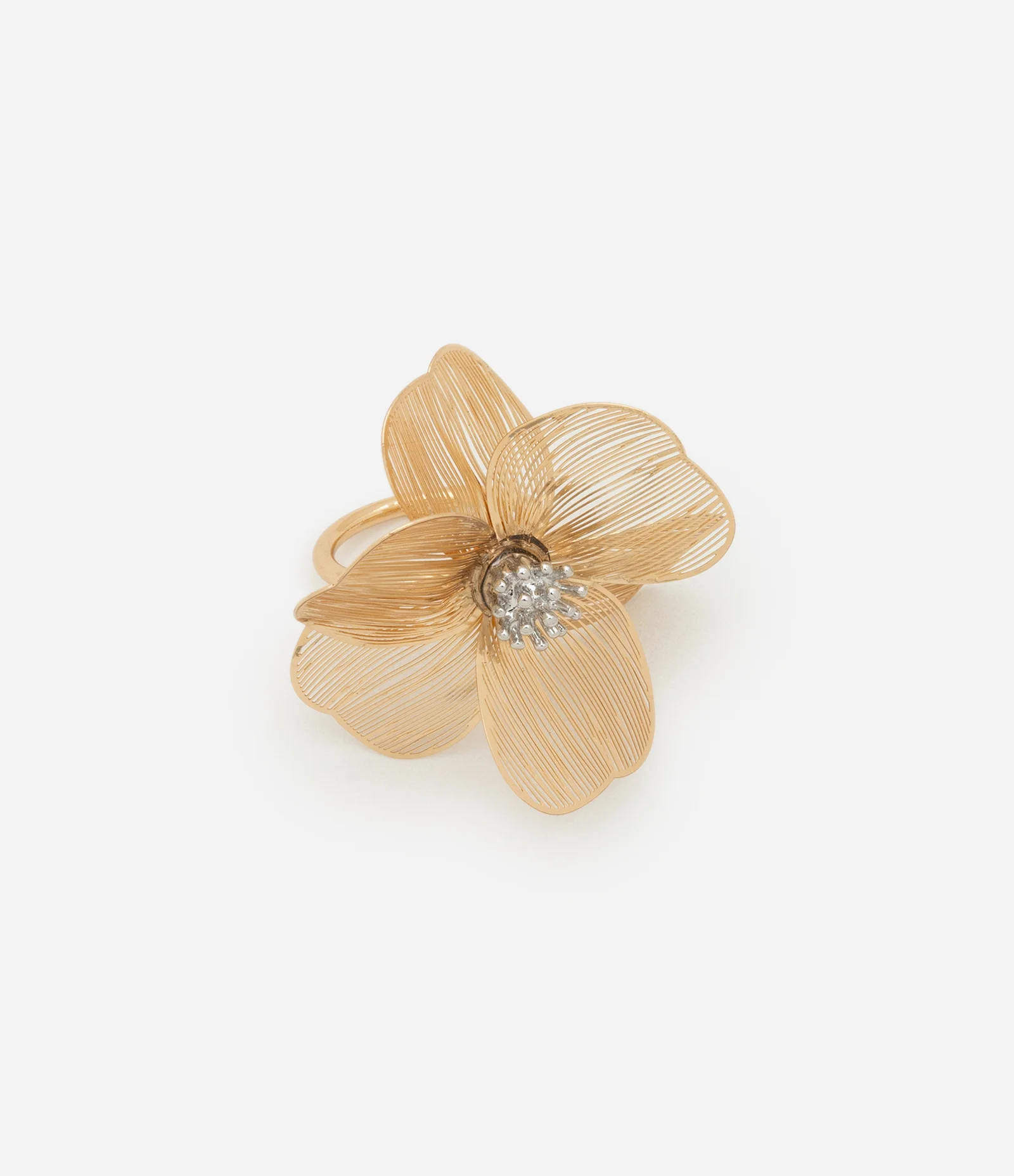 Maxi Anel em Metal com Formato de Flor Aramada Dourado 2