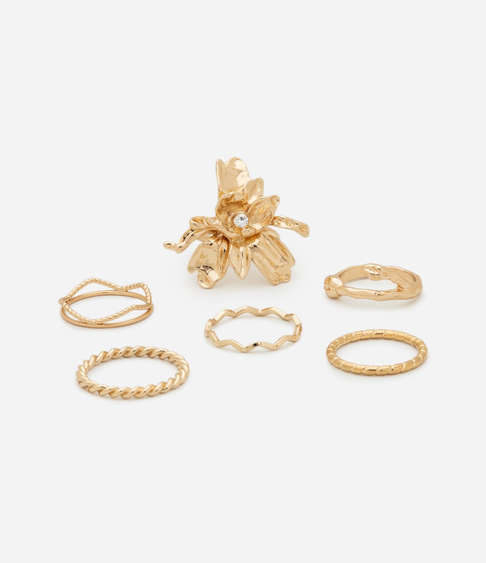 Kit 06 Anéis em Metal com Formas Variadas Dourado 3