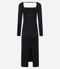 Vestido New Midi em Ribana Canelada com Fenda