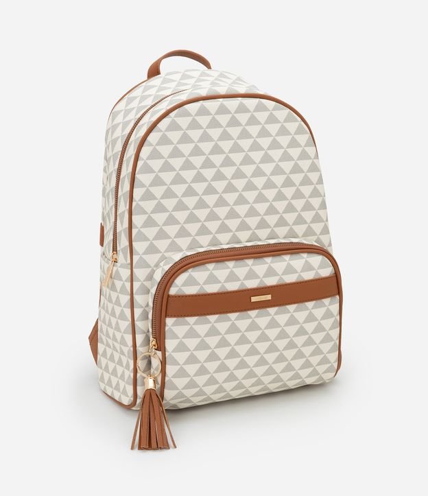 Mochila em PU com Estampa Triângulo e Bolso Frontal