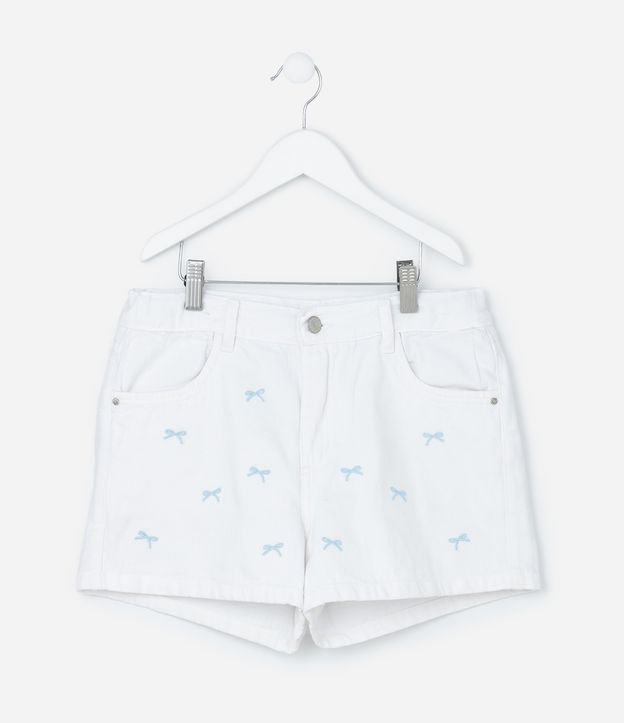 Short Infantil em Jeans com Bordado de Laços - Tam 5 a14 Anos