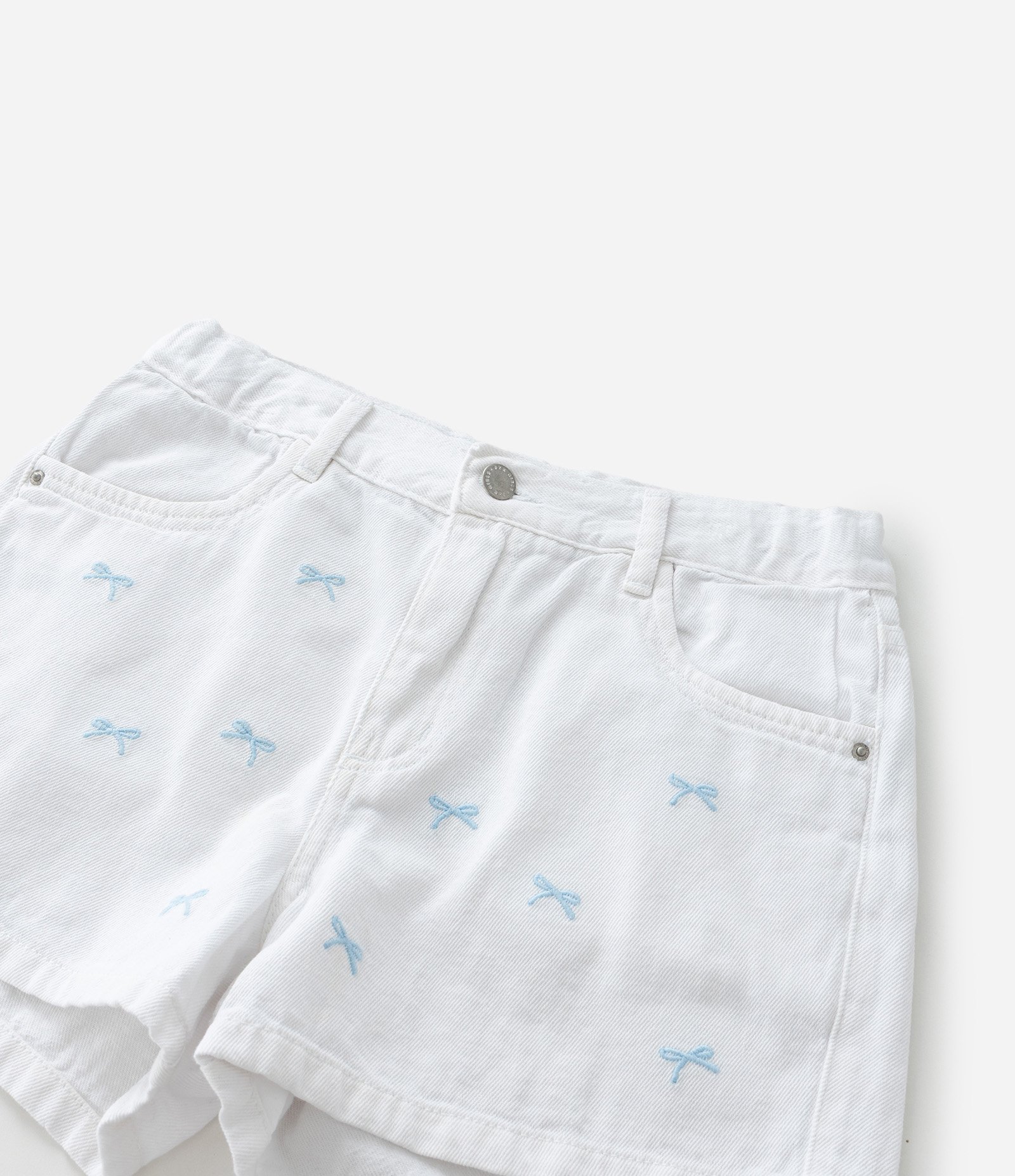 Short Infantil em Jeans com Bordado de Laços - Tam 5 a14 Anos Branco 5