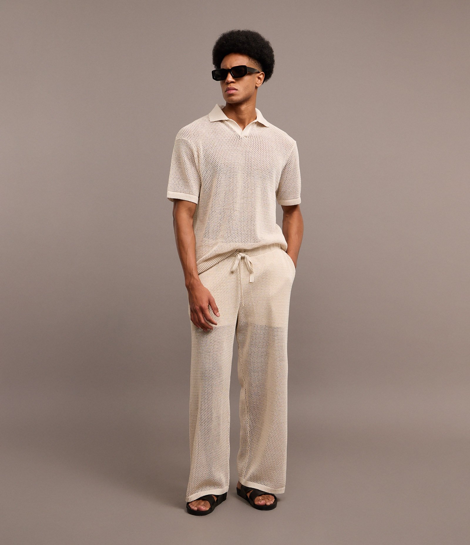 Camisa Polo Boxy em Tricô com Textura Bege 2