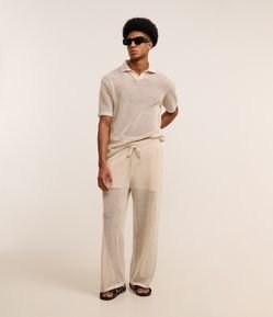 Calça Wide Leg em Tricô com Bolso