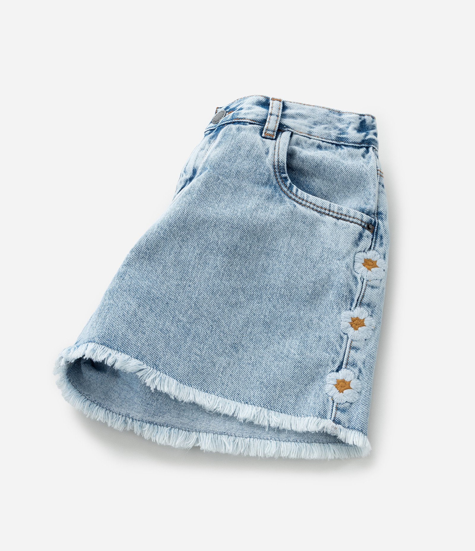 Short Infantil Jeans com Bordado Floral -  Tam 5 a 14 Anos Azul 5
