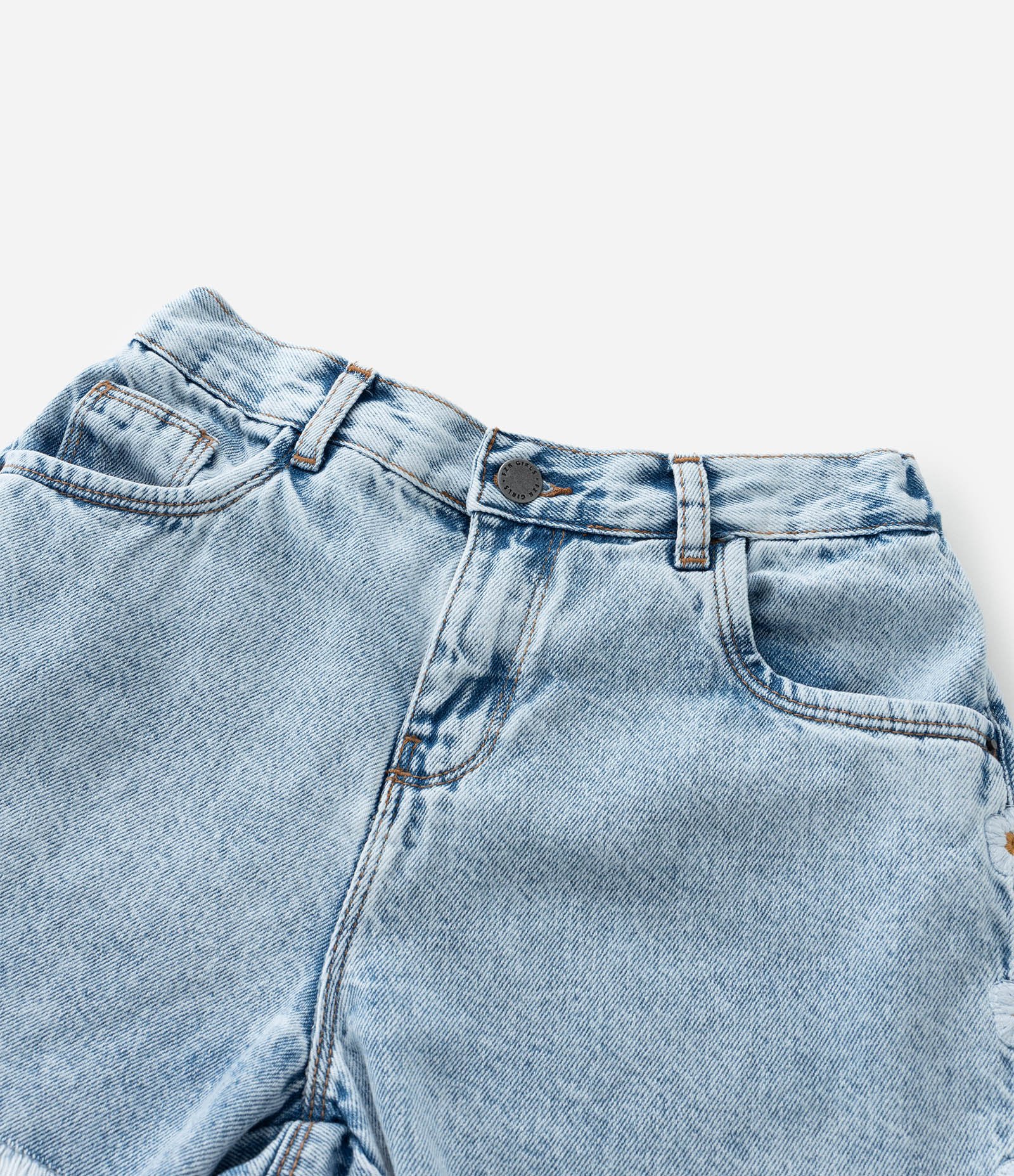 Short Infantil Jeans com Bordado Floral -  Tam 5 a 14 Anos Azul 6