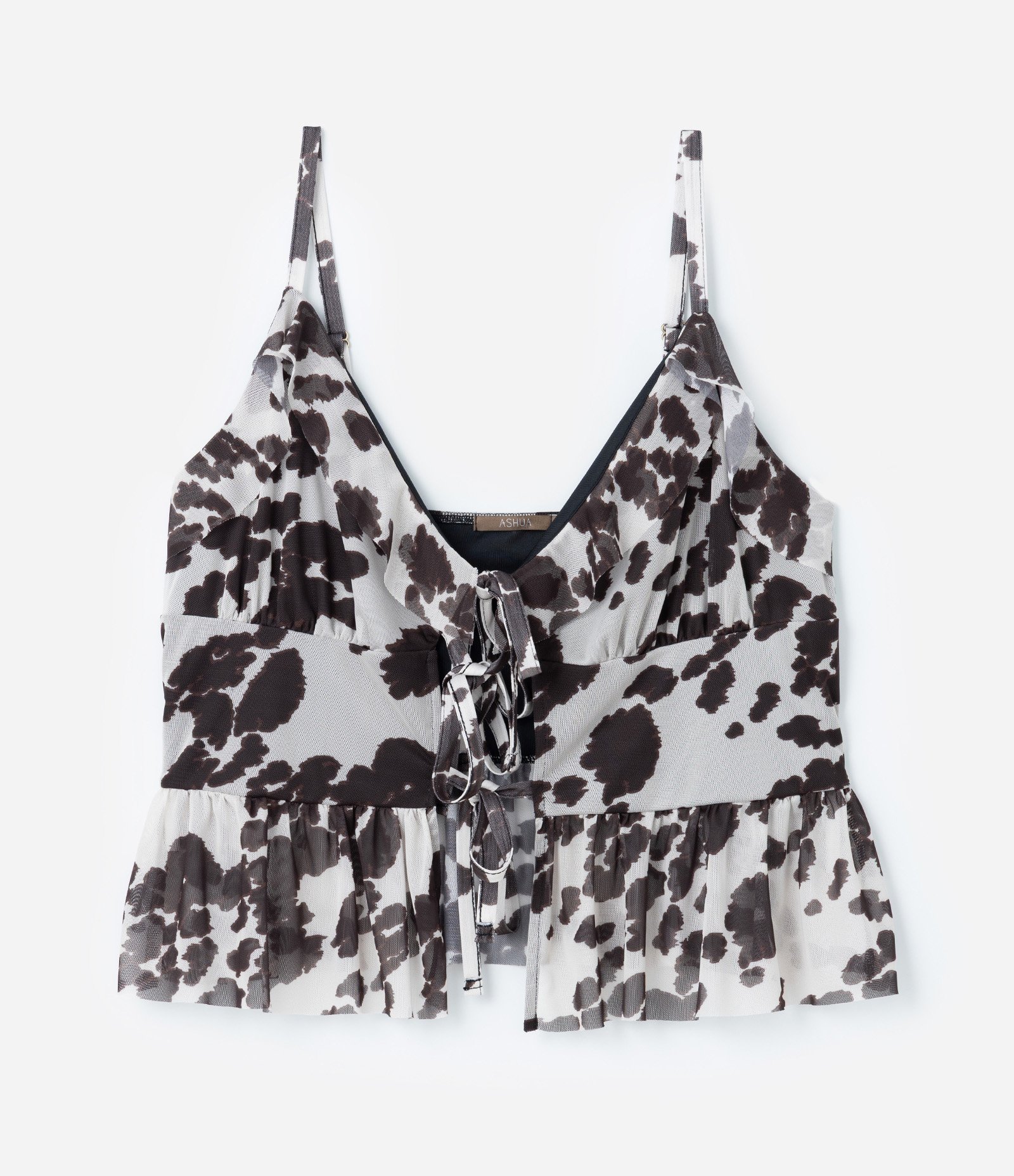 Blusa Tule com Amarração e Estampa de Vaca Curve & Plus Size Bege/Cinza 4