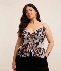 Blusa Tule com Amarração e Estampa de Vaca Curve & Plus Size