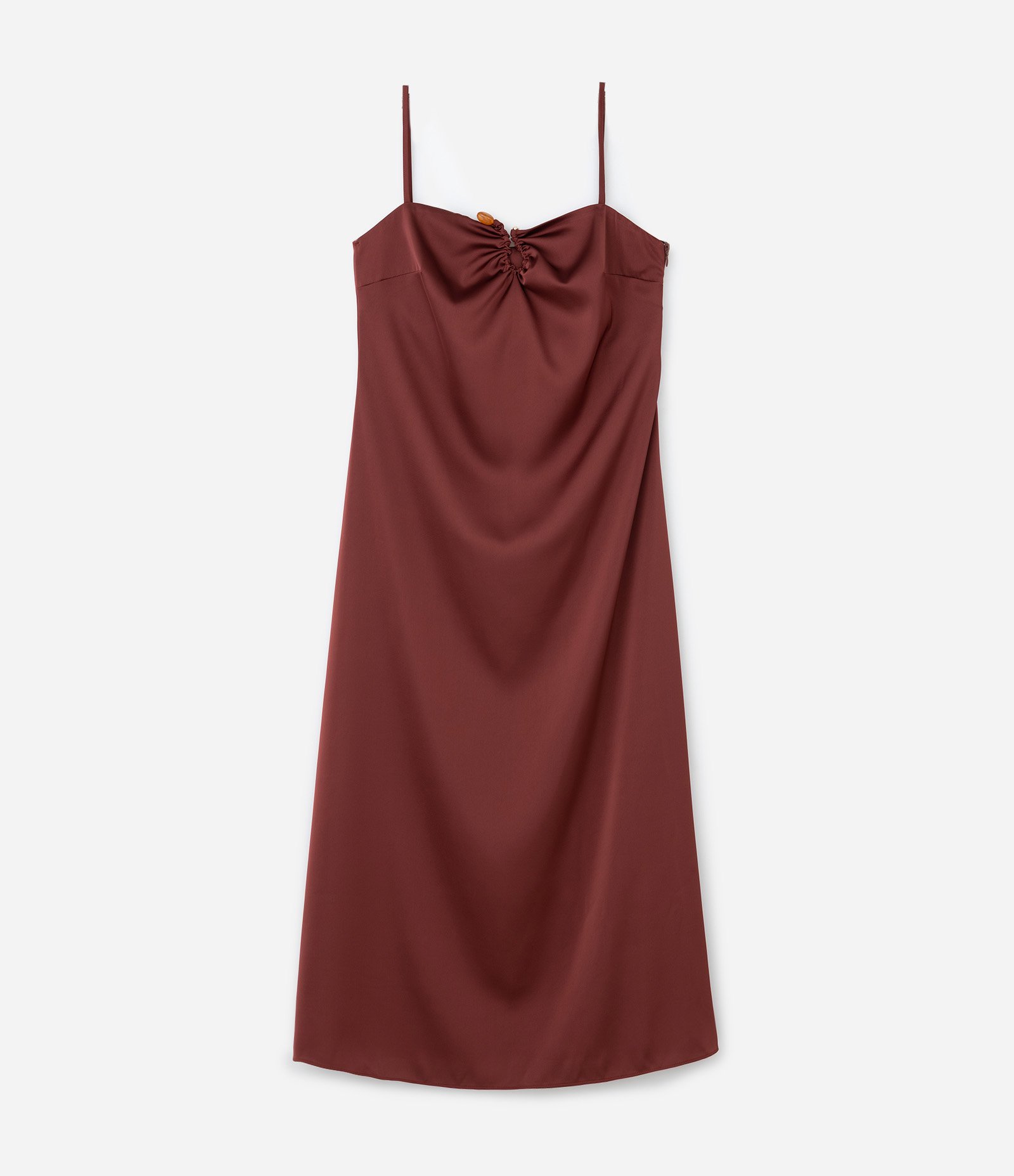 Vestido Longo em Cetim com Aviamento no Decote Curve & Plus Size Bordô 7