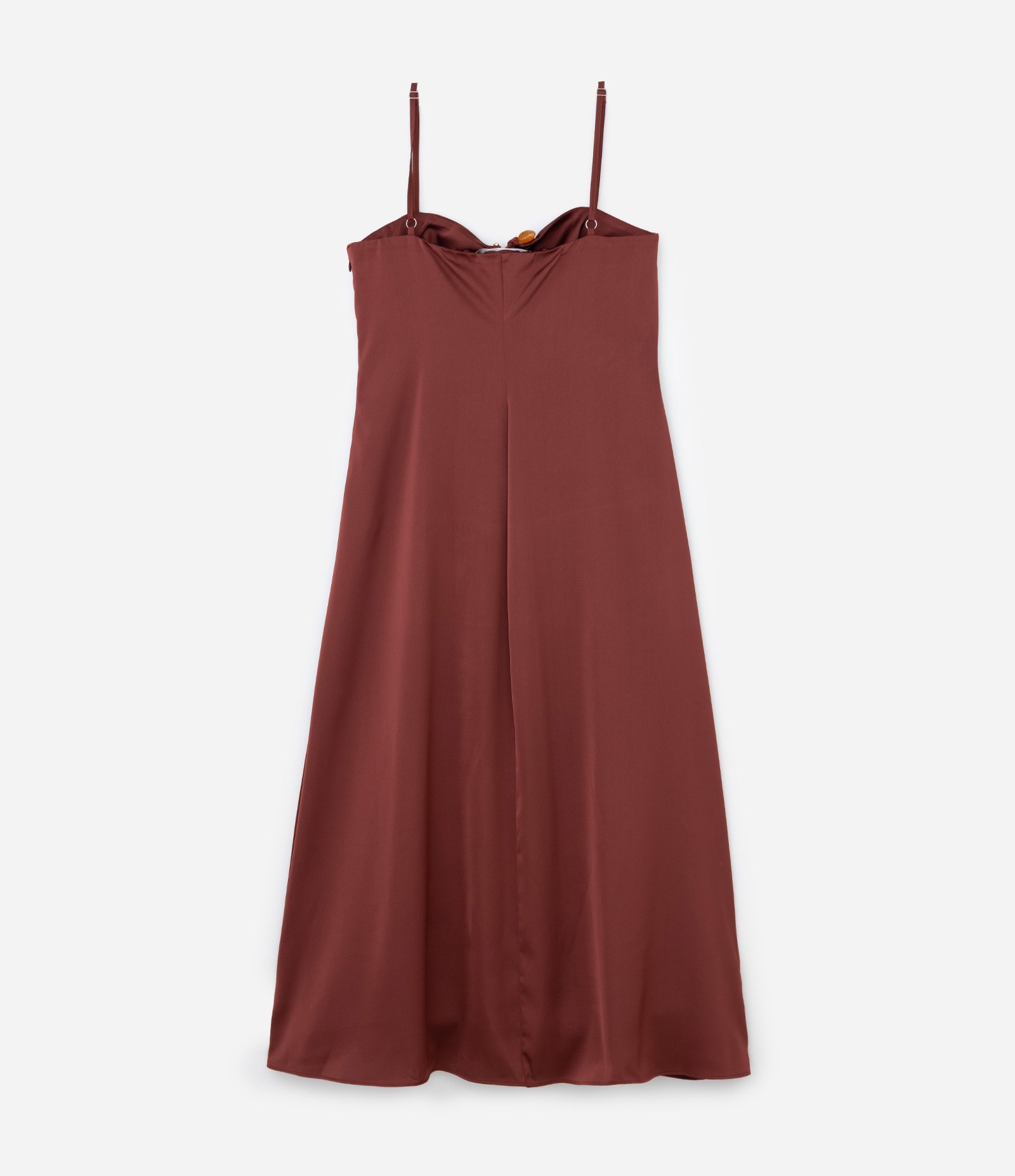 Vestido Longo em Cetim com Aviamento no Decote Curve & Plus Size Bordô 8