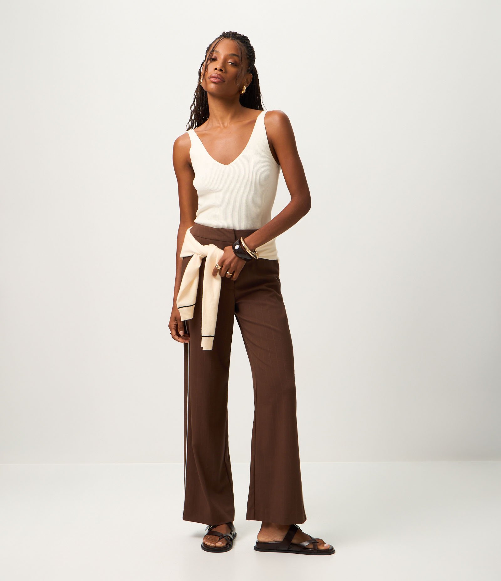 Blusa Canelada em Tricô com Decote V e Costas Decotadas Off White 3