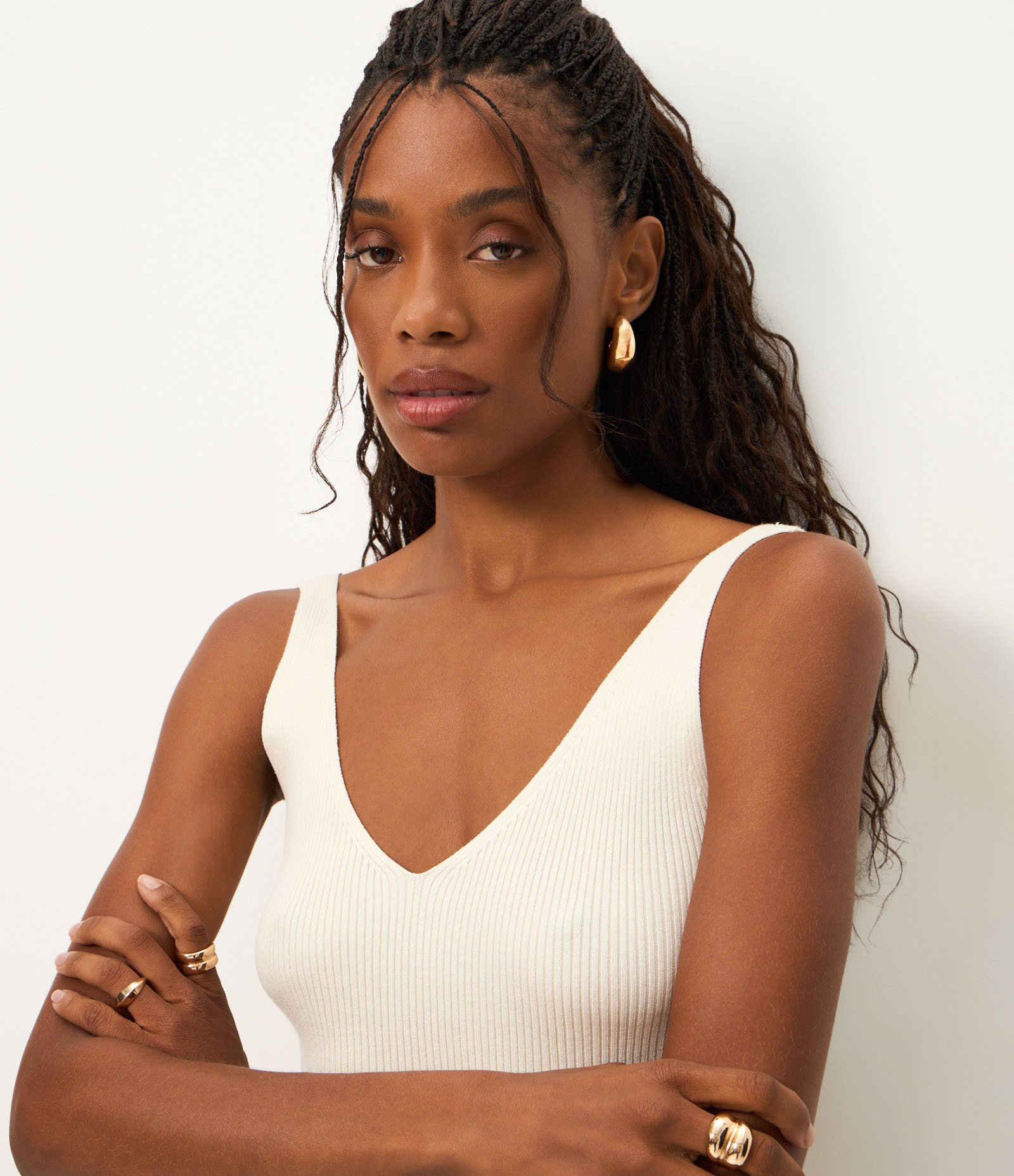 Blusa Canelada em Tricô com Decote V e Costas Decotadas Off White 4