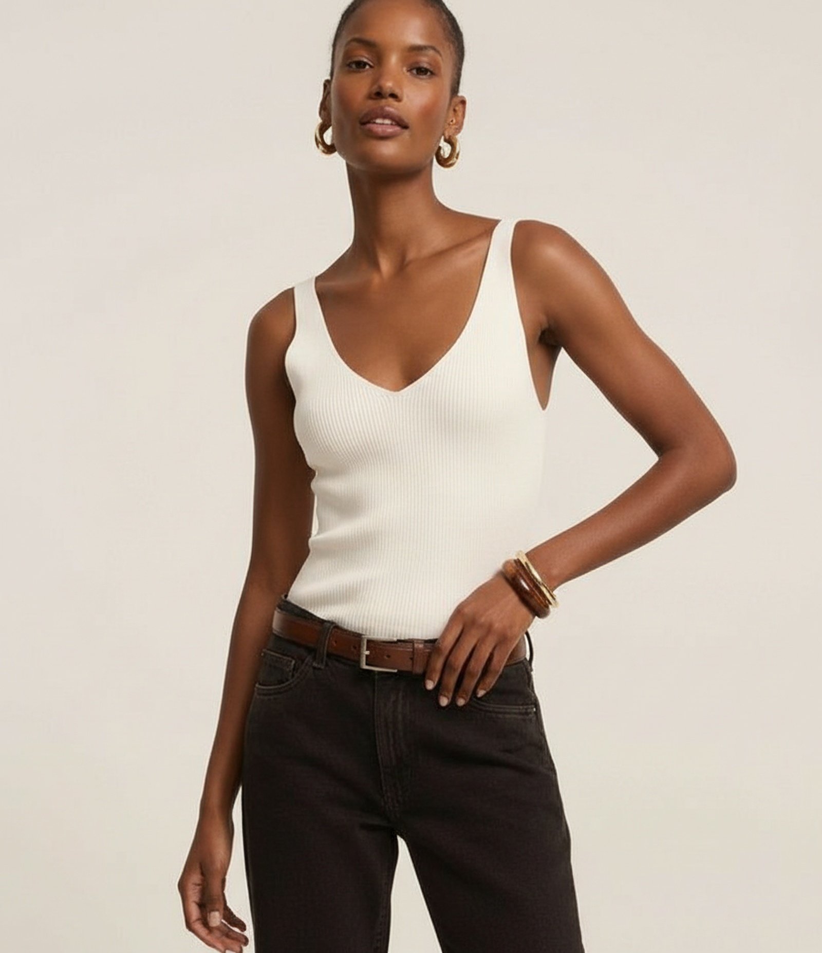 Blusa Canelada em Tricô com Decote V e Costas Decotadas Off White 5