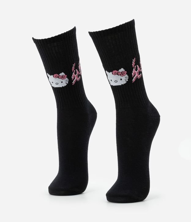 Meia Cano Alto com Estampa Tribal da Hello Kitty